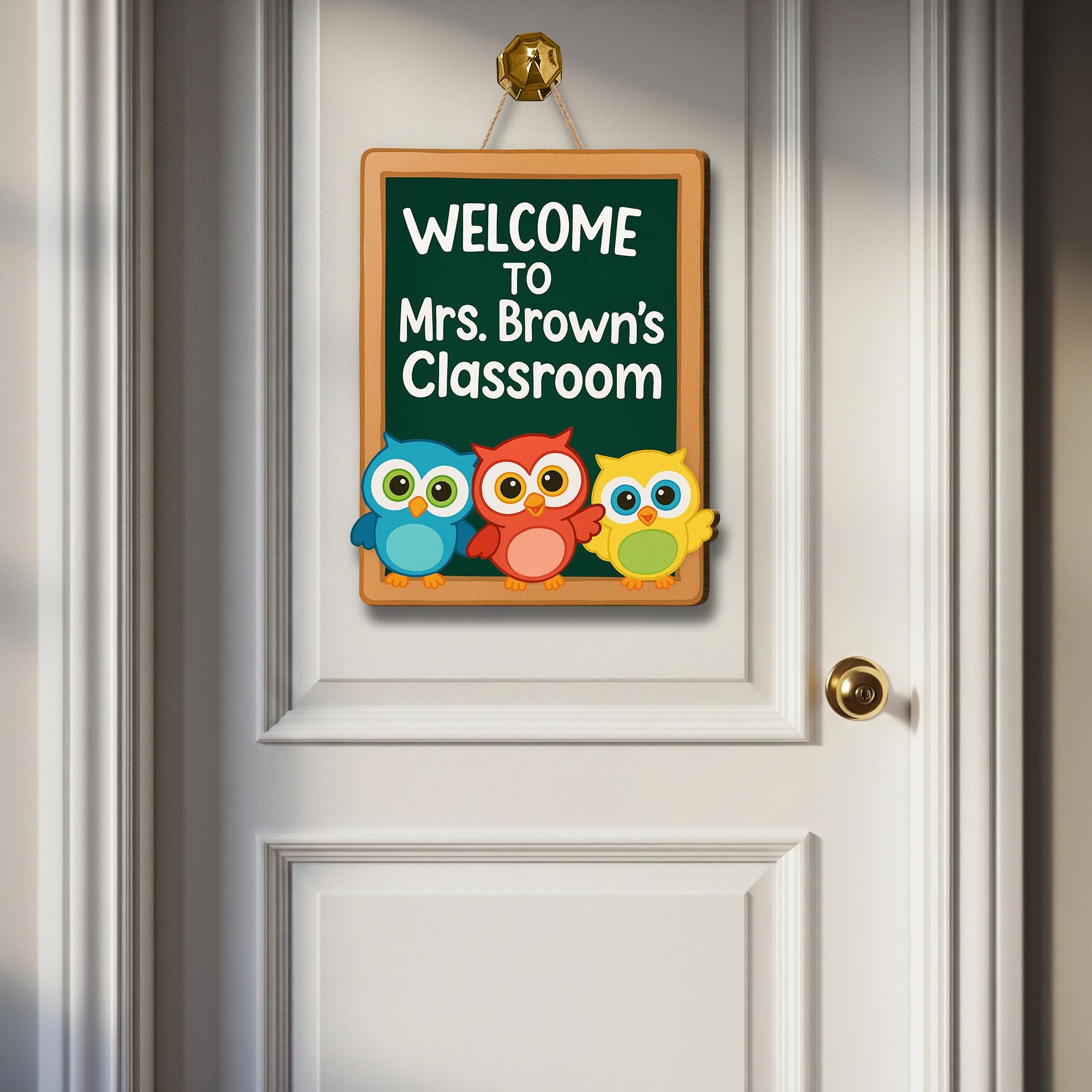 Welcome to Teachers Classroom Sign - Cute Owl Teacher Door Hanger, Personalized Classroom Decor for School or Daycare, Back To School Decor