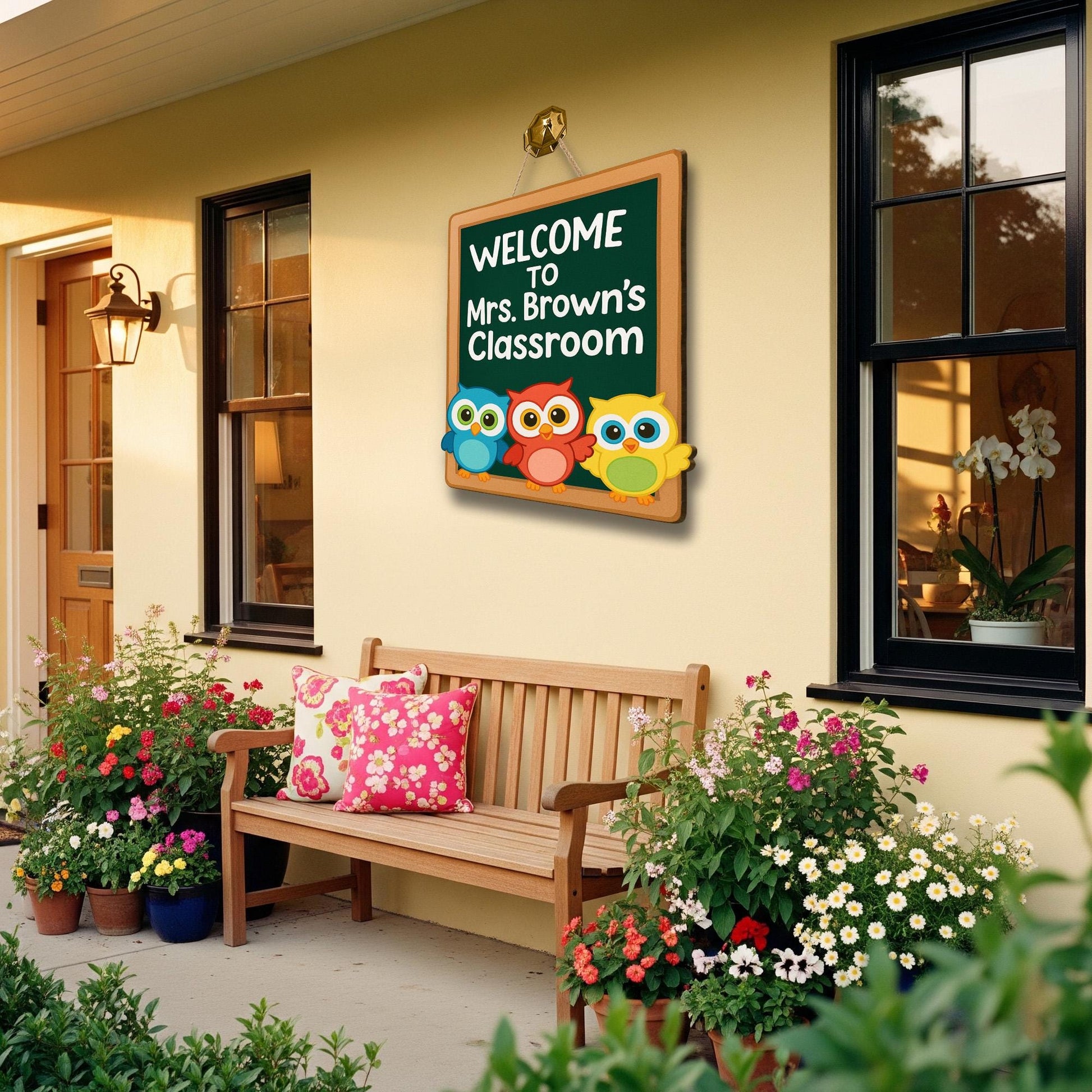 Welcome to Teachers Classroom Sign - Cute Owl Teacher Door Hanger, Personalized Classroom Decor for School or Daycare, Back To School Decor