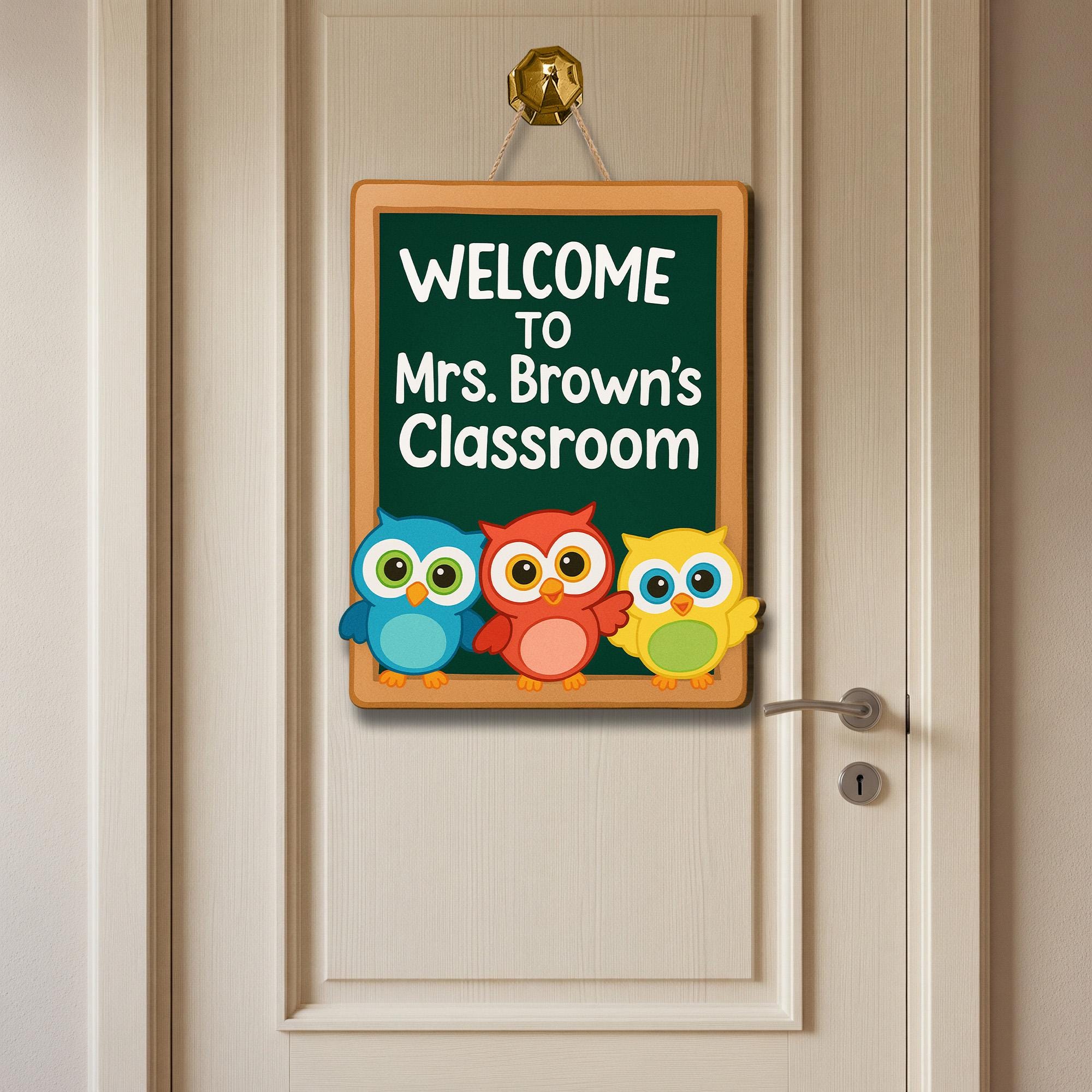 Welcome to Teachers Classroom Sign - Cute Owl Teacher Door Hanger, Personalized Classroom Decor for School or Daycare, Back To School Decor