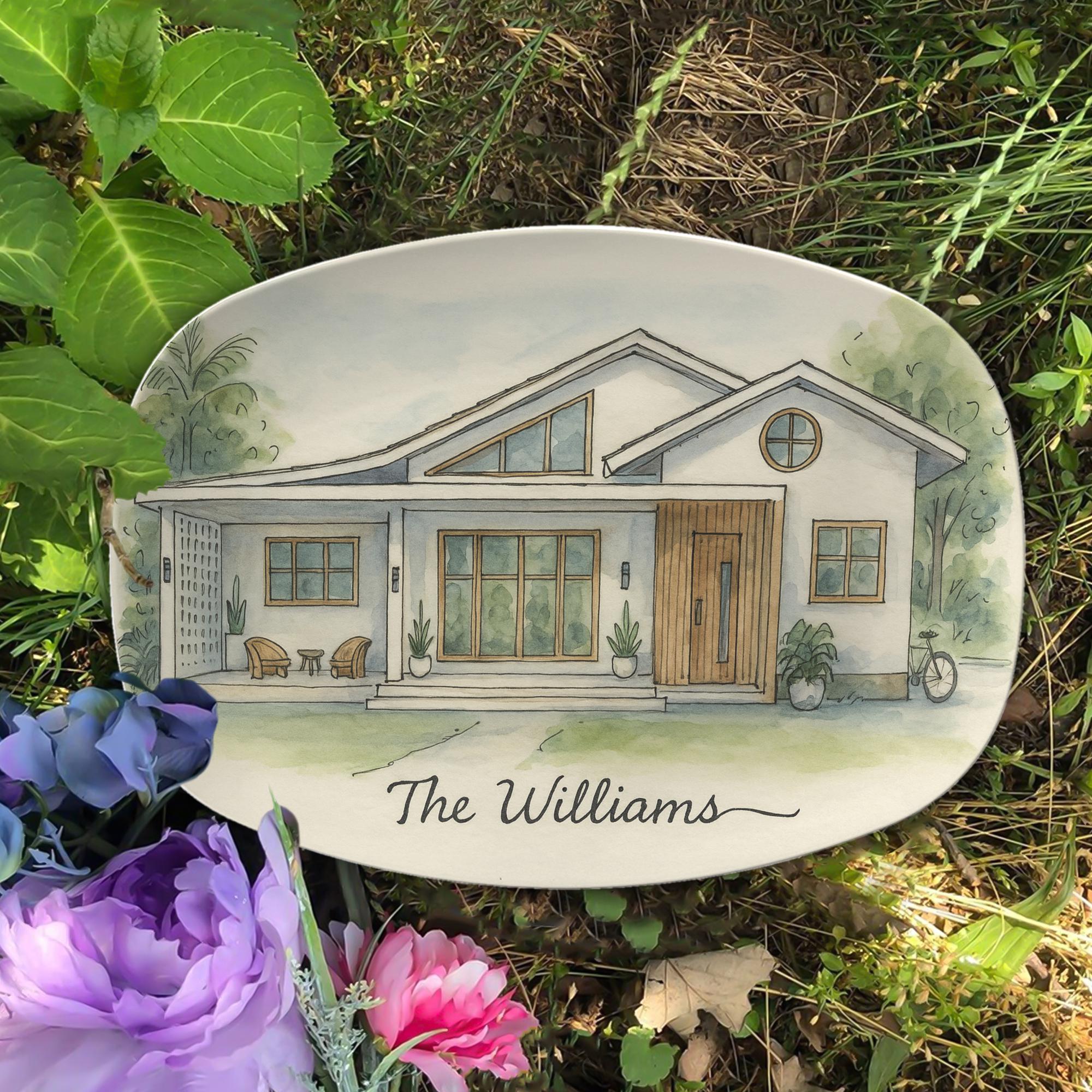 Custom House Portrait Platter – Personalized Home Gift – Housewarming Present for New Homeowners or Realtor Closing Gift - DECOR ONLY