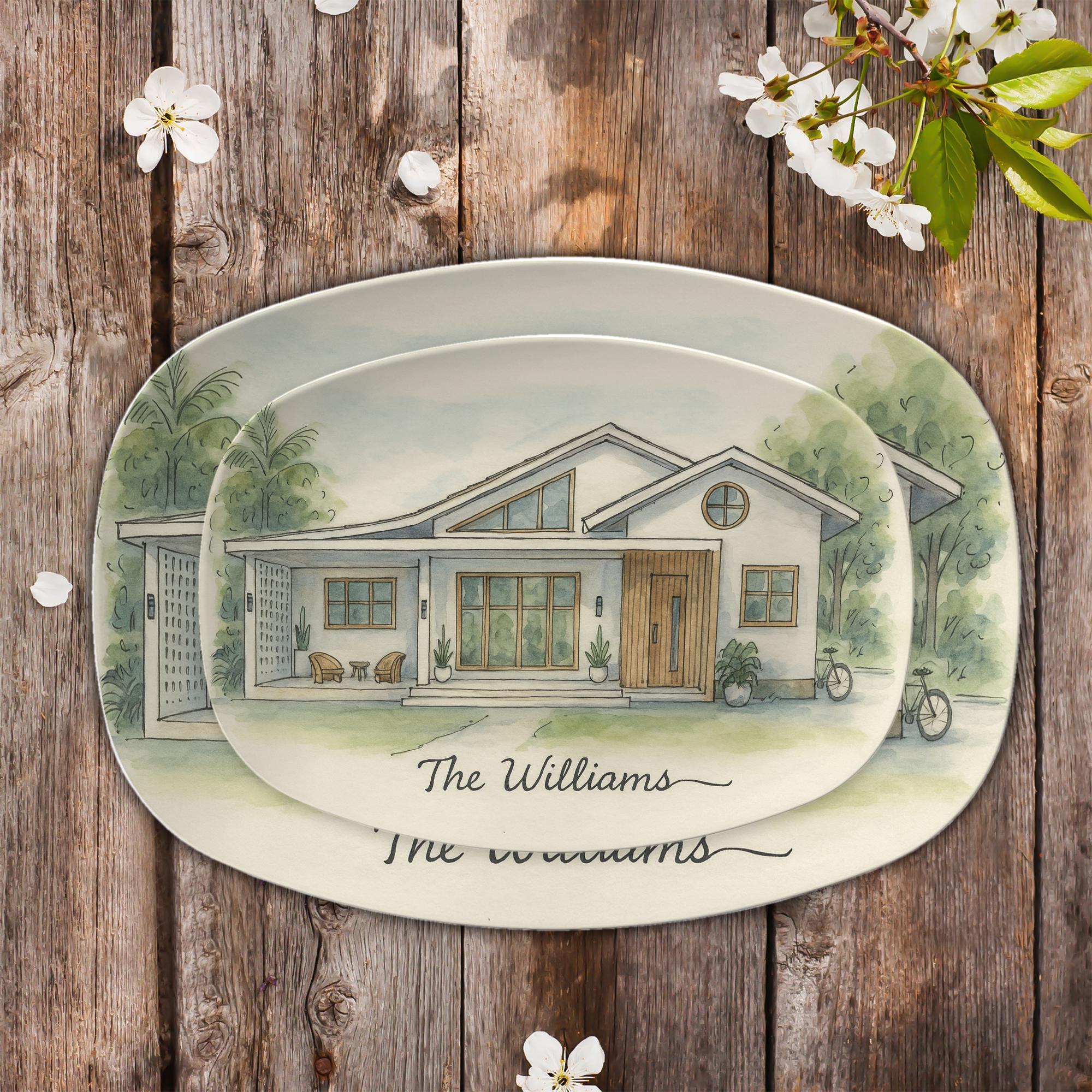Custom House Portrait Platter – Personalized Home Gift – Housewarming Present for New Homeowners or Realtor Closing Gift - DECOR ONLY