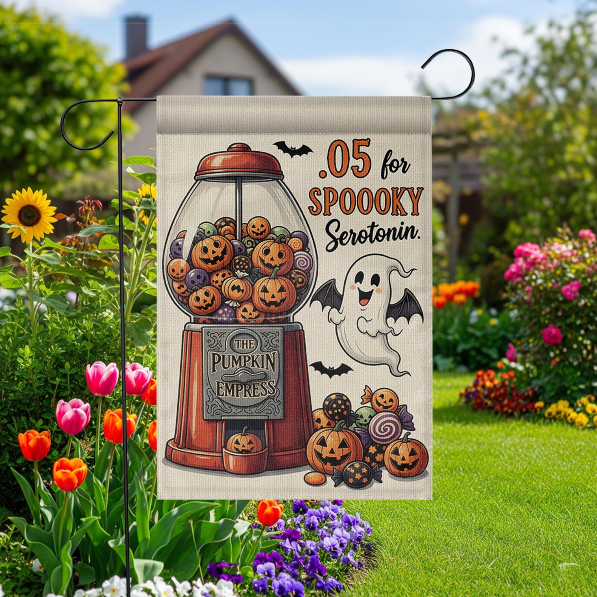 Spooky Halloween Garden Flag, Pumpkin Ghost Yard Sign, Funny Serotonin Décor, Outdoor Fall Lawn Decoration, Cute Halloween Yard Banner