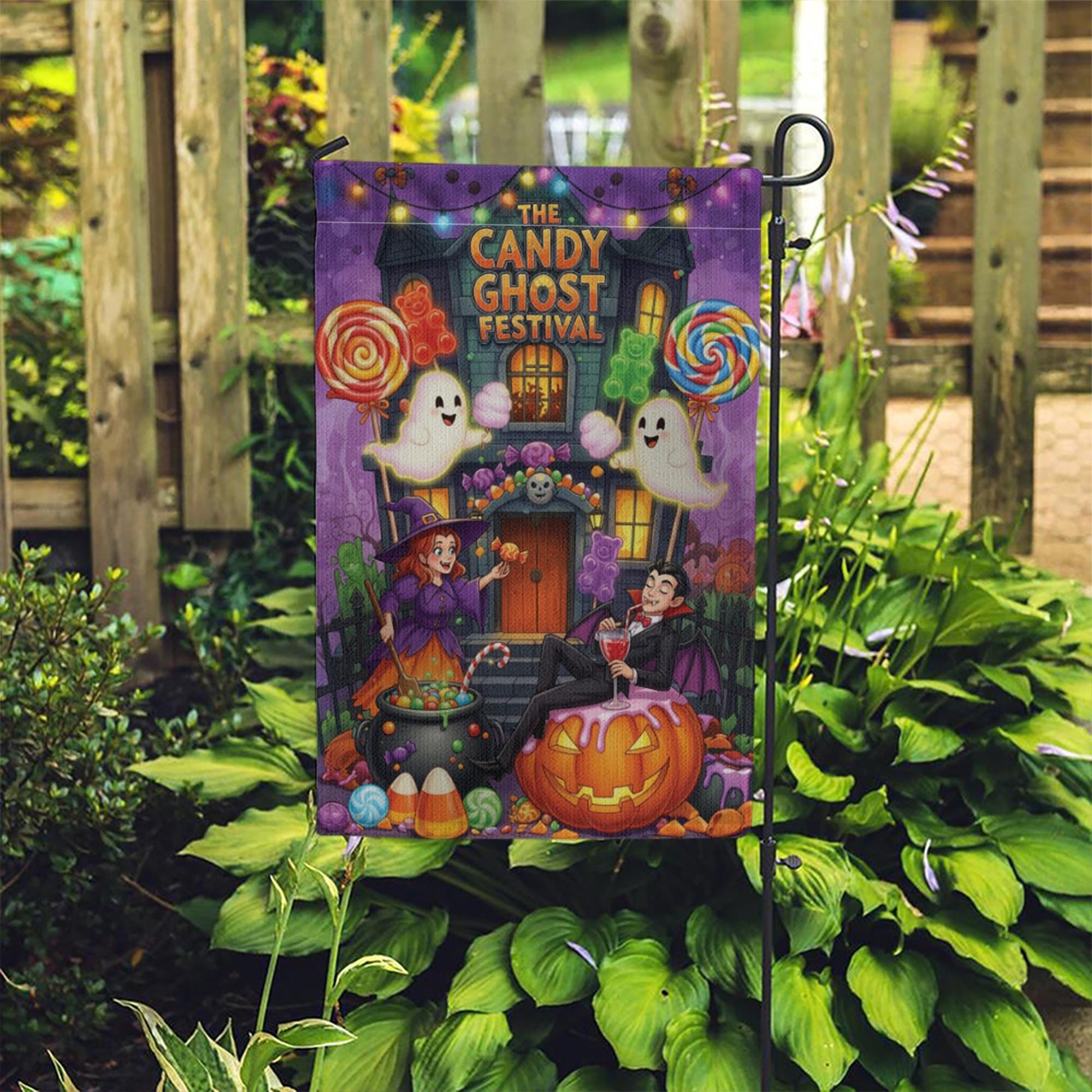 Candy Ghost Festival Garden Flag | Halloween Outdoor Decor | Spooky Yard Art | Trick or Treat Decoration