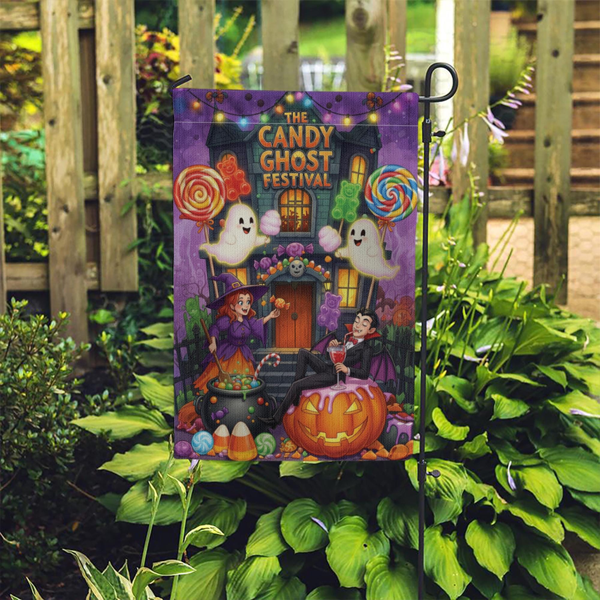 Candy Ghost Festival Garden Flag | Halloween Outdoor Decor | Spooky Yard Art | Trick or Treat Decoration