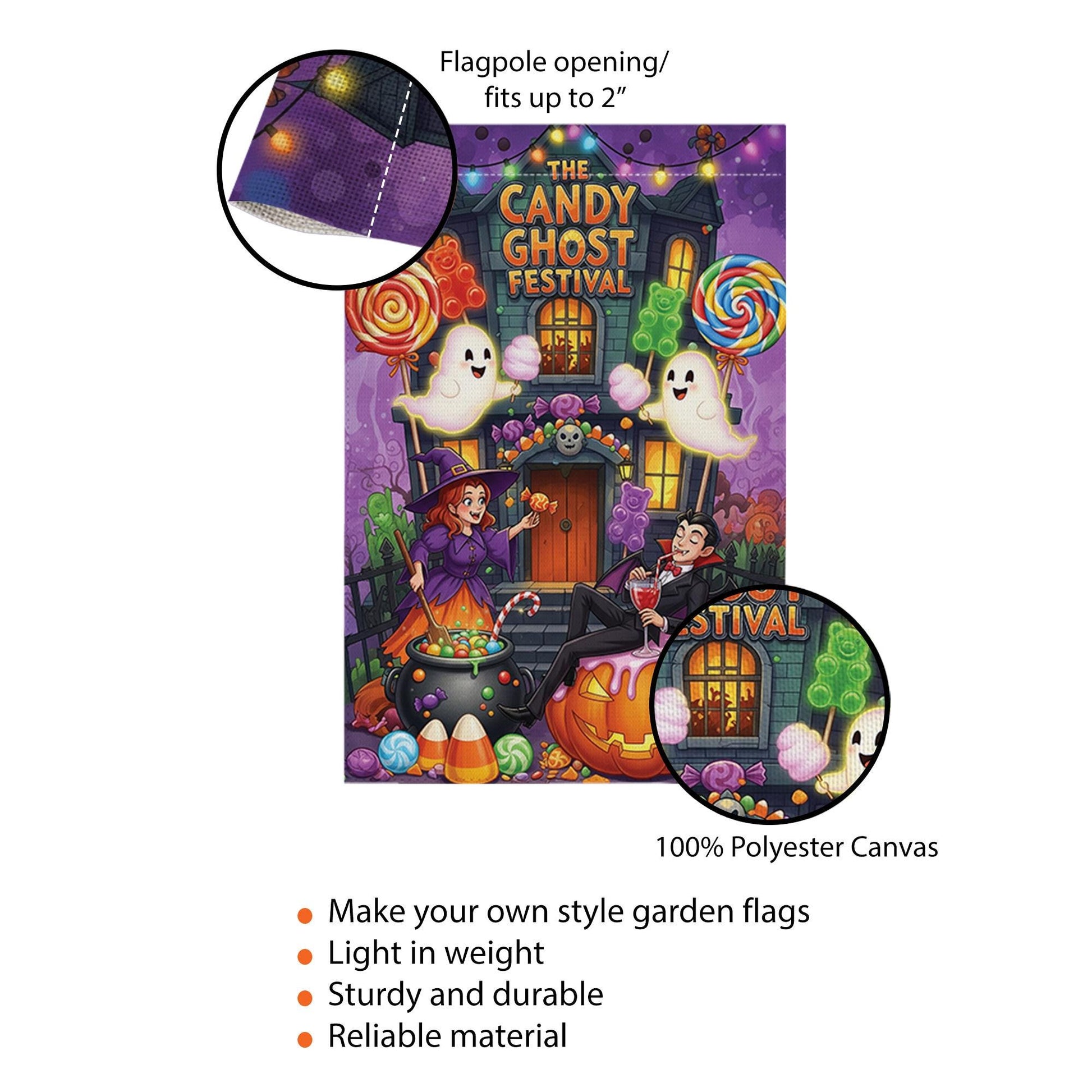 Candy Ghost Festival Garden Flag | Halloween Outdoor Decor | Spooky Yard Art | Trick or Treat Decoration