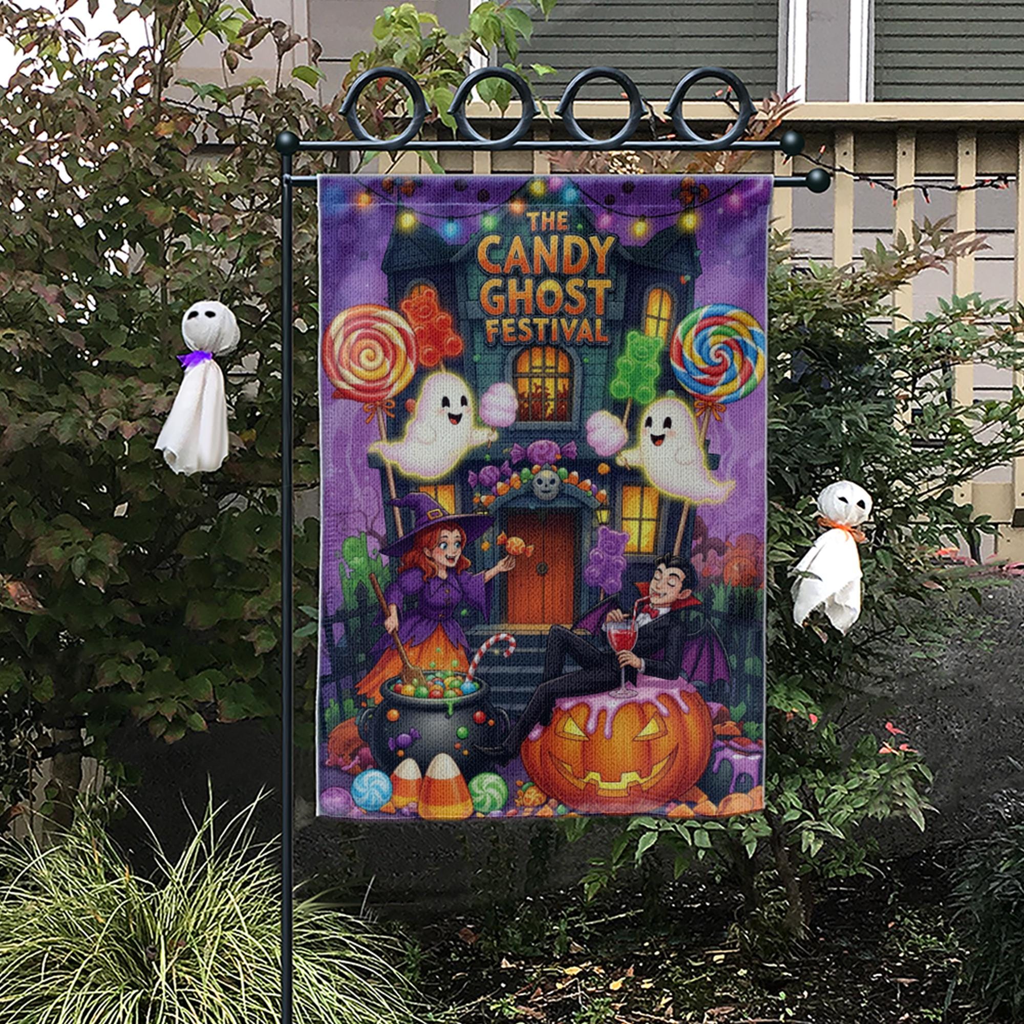 Candy Ghost Festival Garden Flag | Halloween Outdoor Decor | Spooky Yard Art | Trick or Treat Decoration