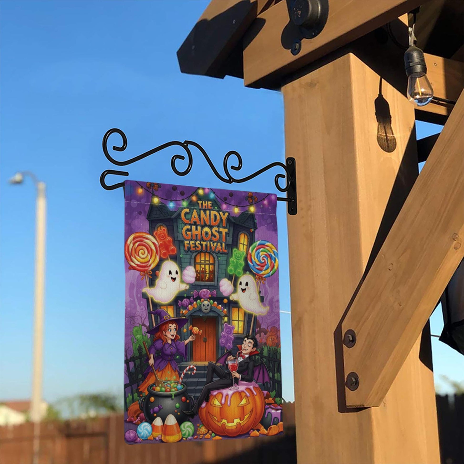 Candy Ghost Festival Garden Flag | Halloween Outdoor Decor | Spooky Yard Art | Trick or Treat Decoration