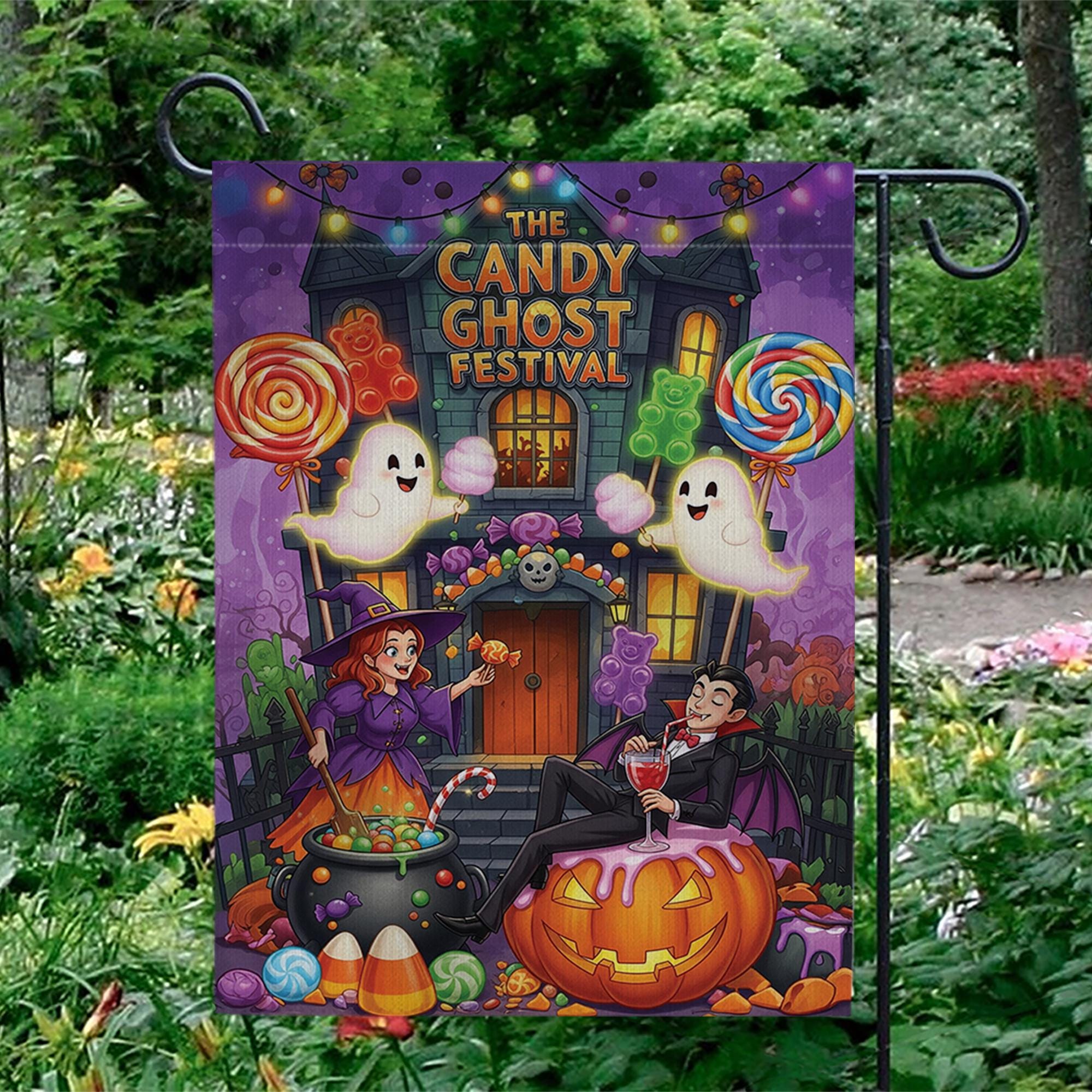 Candy Ghost Festival Garden Flag | Halloween Outdoor Decor | Spooky Yard Art | Trick or Treat Decoration