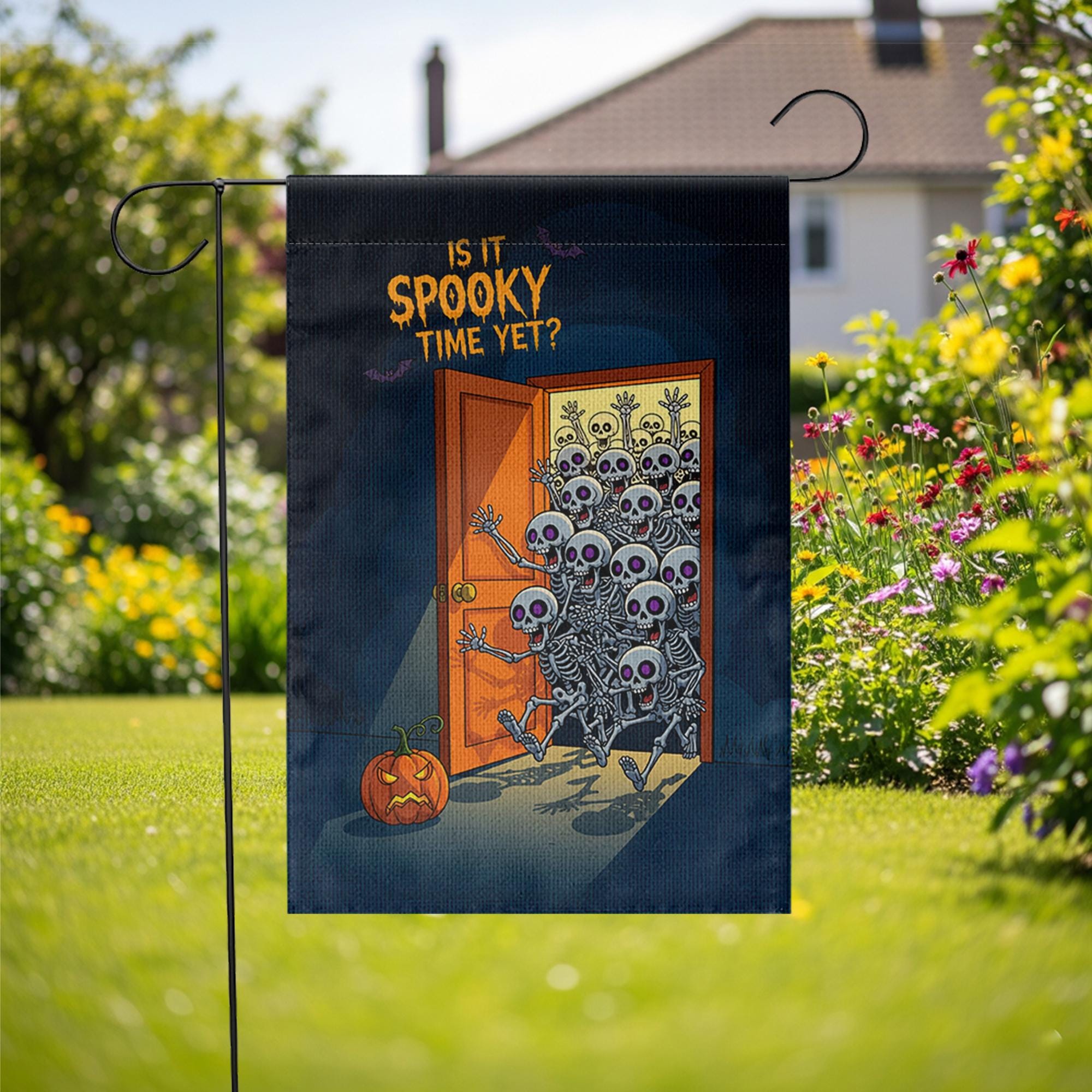 Is It Spooky Time Yet? | Garden Flag | Funny Halloween Skeleton Yard Decor | Outdoor Fall Decoration