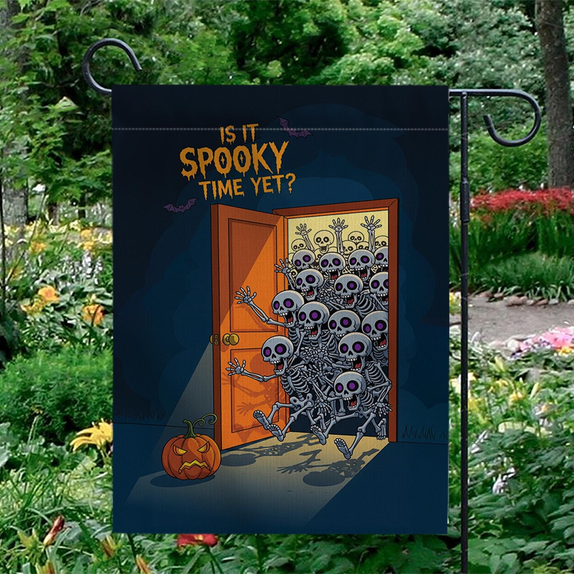 Is It Spooky Time Yet? | Garden Flag | Funny Halloween Skeleton Yard Decor | Outdoor Fall Decoration