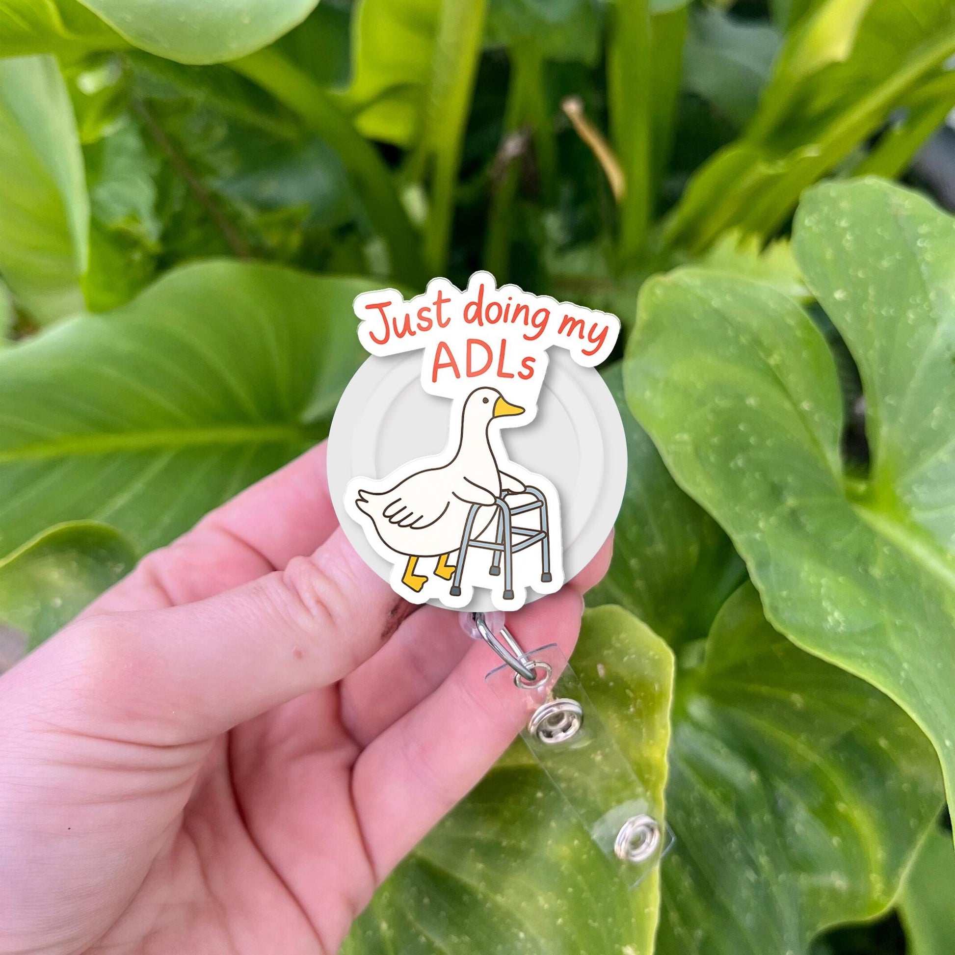 Funny OT Badge Reel – “Just Doing My ADLs” Goose with Walker – Silly Occupational Therapy Gift for COTAs, OTs, or Rehab Teams