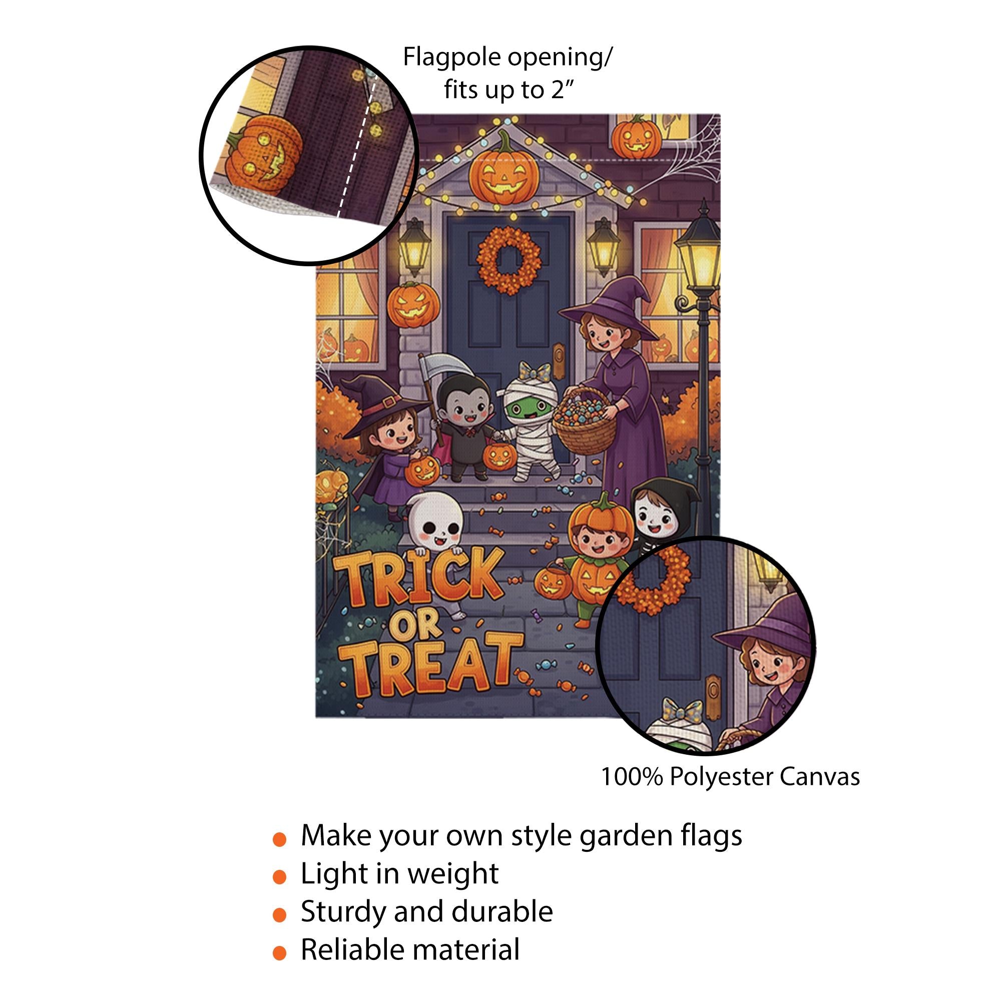 Trick or Treat Garden Flag | Cute Kids Halloween Outdoor Decor | Spooky Yard Sign | Fall Festive Flag