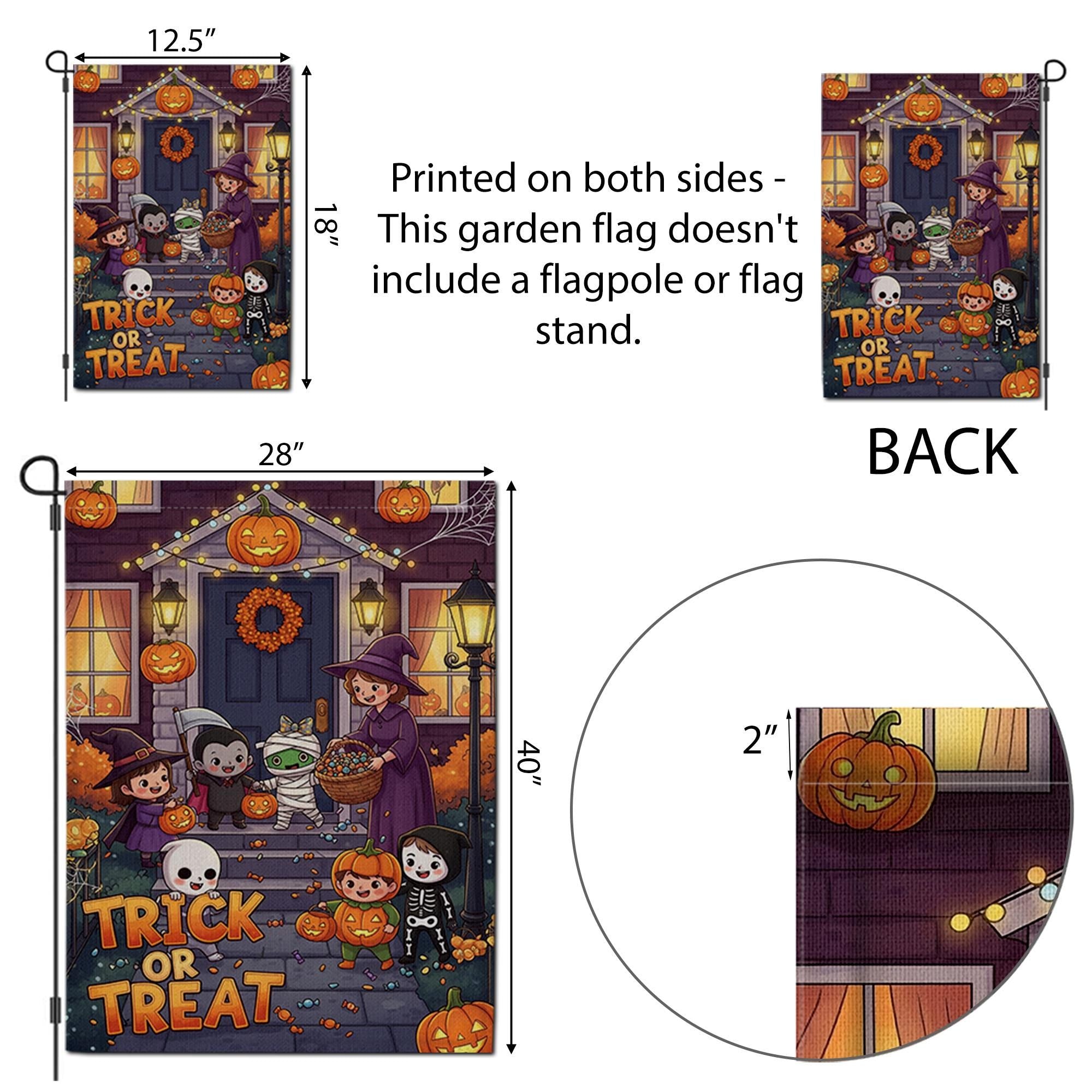 Trick or Treat Garden Flag | Cute Kids Halloween Outdoor Decor | Spooky Yard Sign | Fall Festive Flag