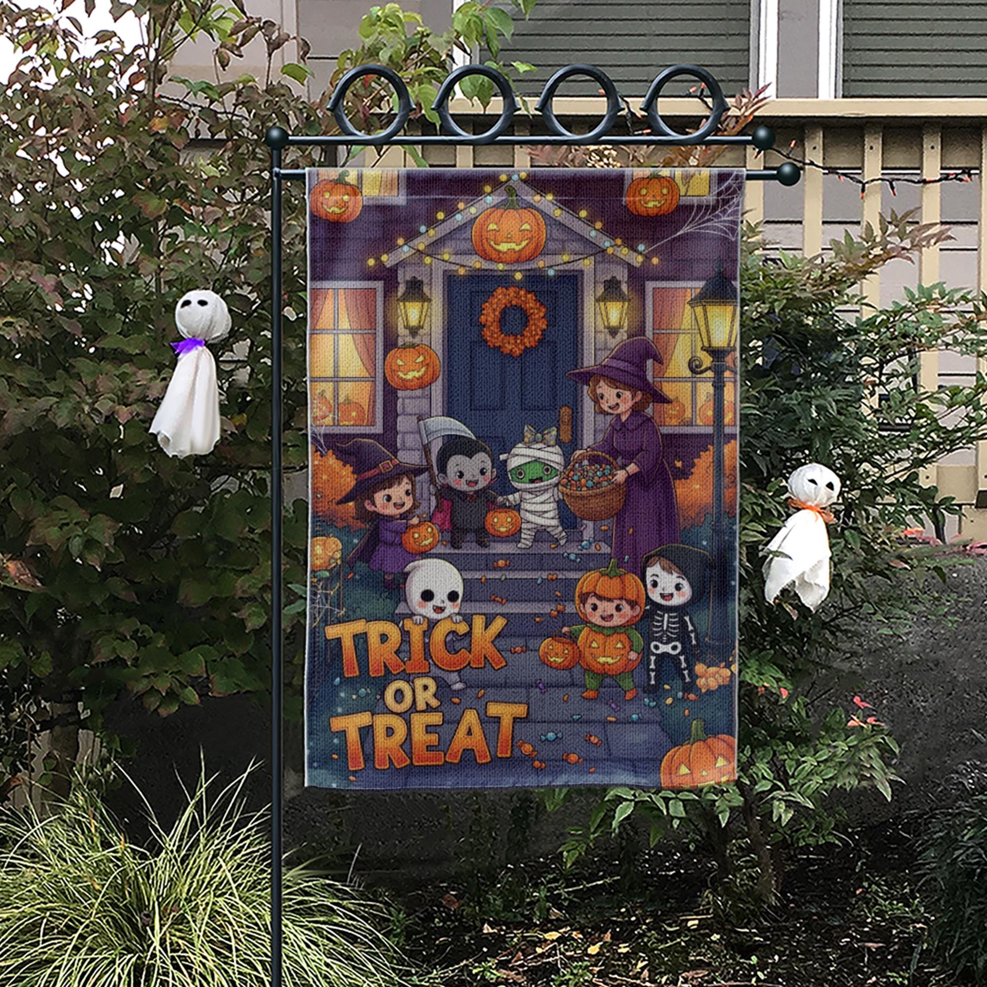 Trick or Treat Garden Flag | Cute Kids Halloween Outdoor Decor | Spooky Yard Sign | Fall Festive Flag