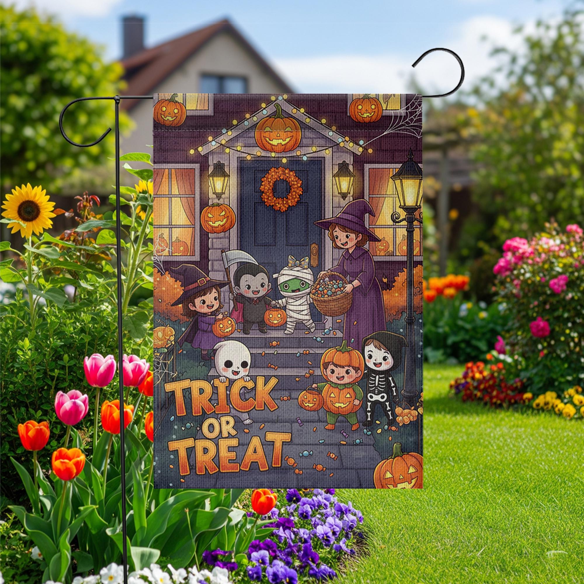 Trick or Treat Garden Flag | Cute Kids Halloween Outdoor Decor | Spooky Yard Sign | Fall Festive Flag