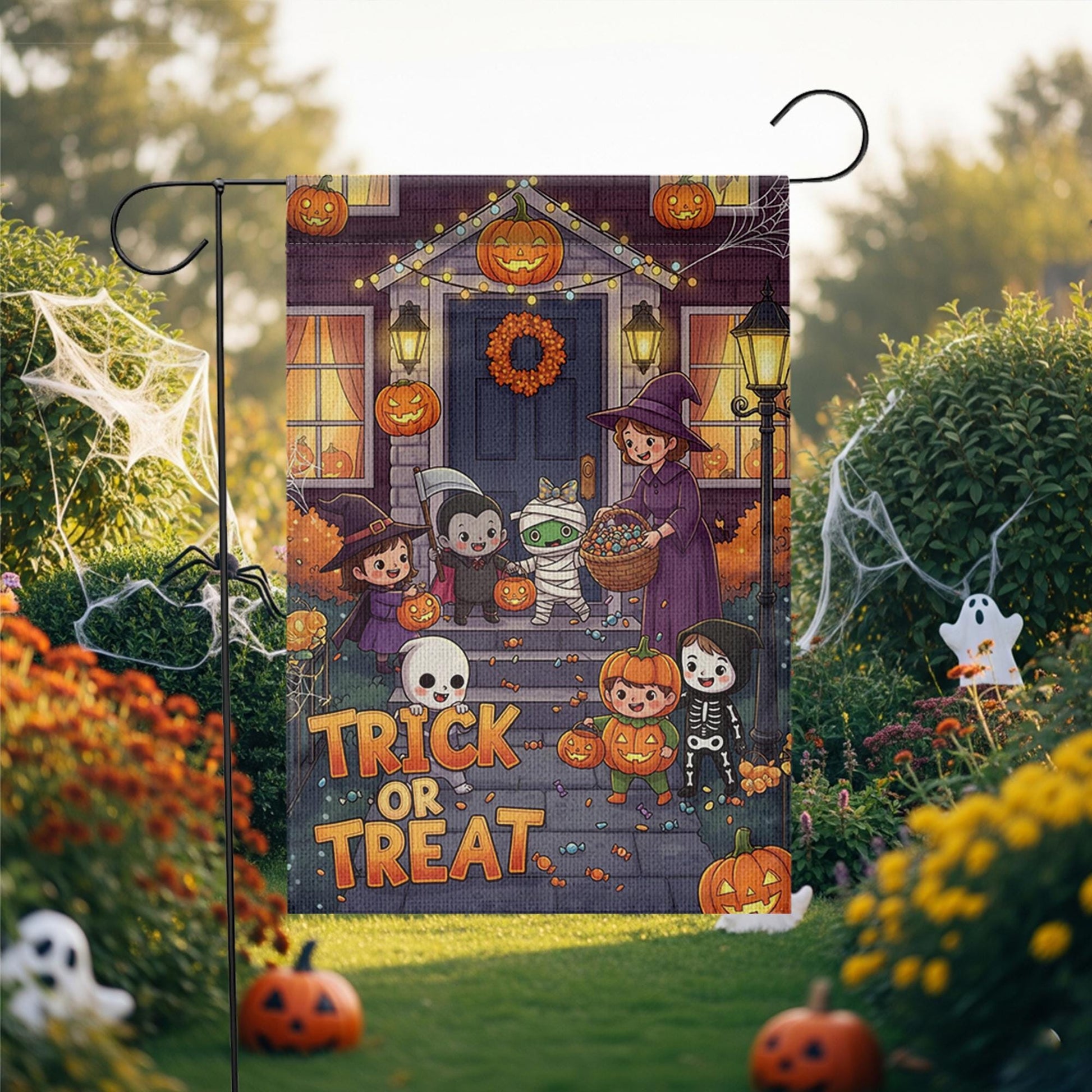 Trick or Treat Garden Flag | Cute Kids Halloween Outdoor Decor | Spooky Yard Sign | Fall Festive Flag