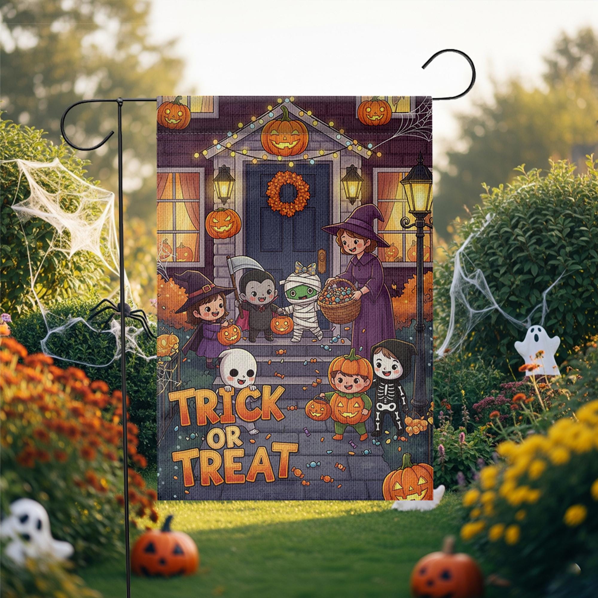 Trick or Treat Garden Flag | Cute Kids Halloween Outdoor Decor | Spooky Yard Sign | Fall Festive Flag