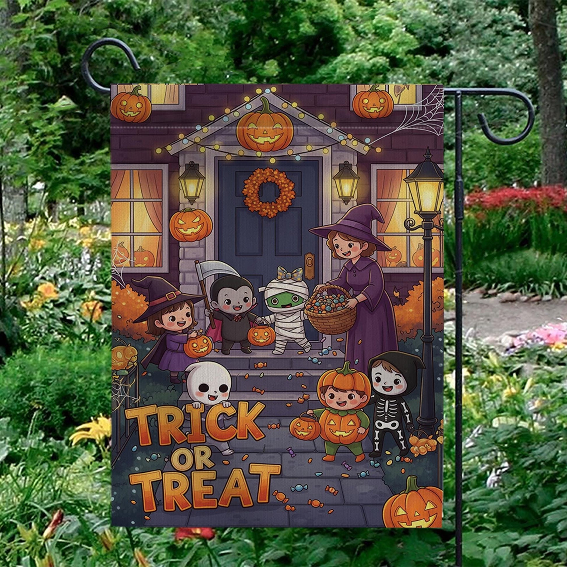 Trick or Treat Garden Flag | Cute Kids Halloween Outdoor Decor | Spooky Yard Sign | Fall Festive Flag