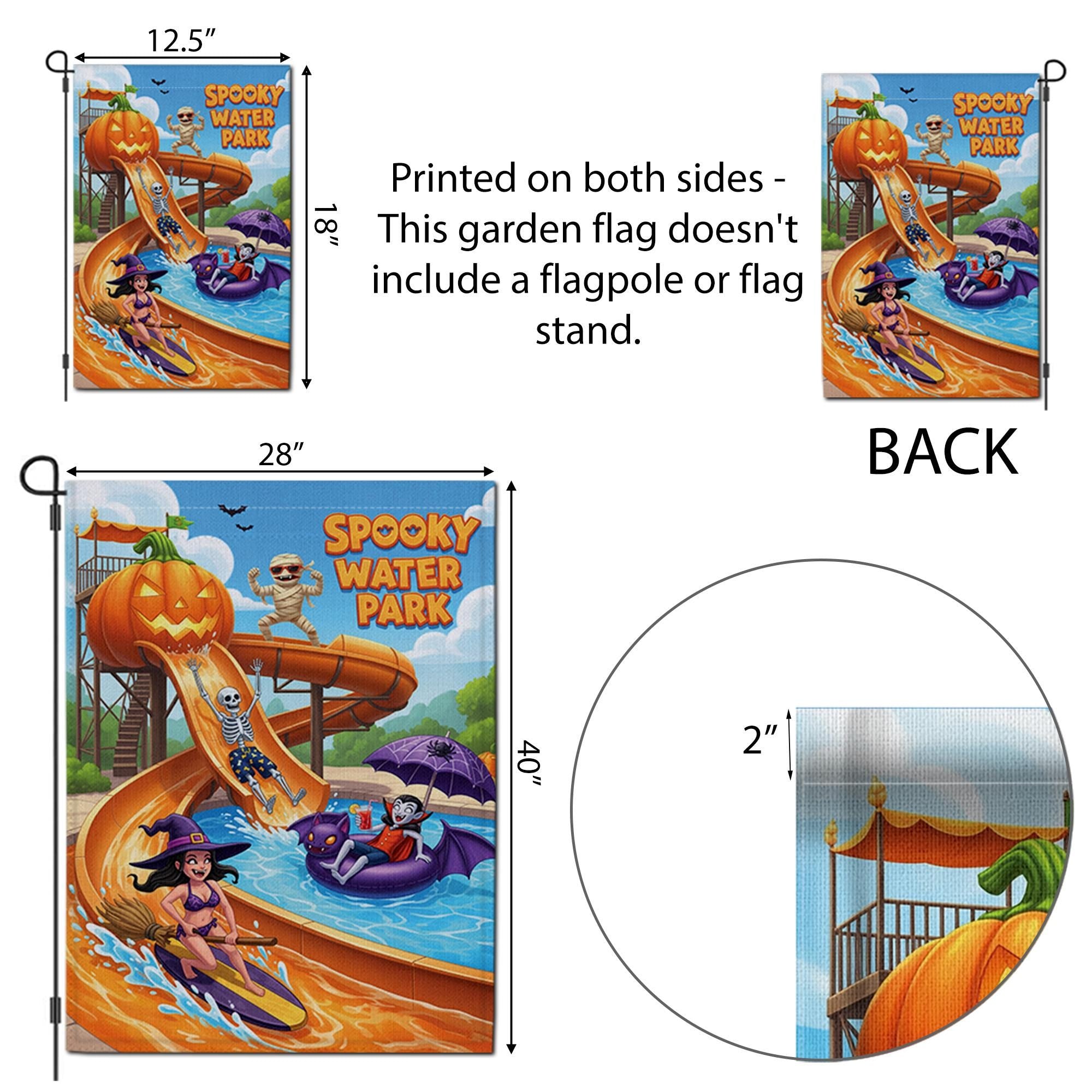 Spooky Water Park Garden Flag | Funny Halloween Outdoor Decor | Unique Monster Yard Art | Summer Fall Flag