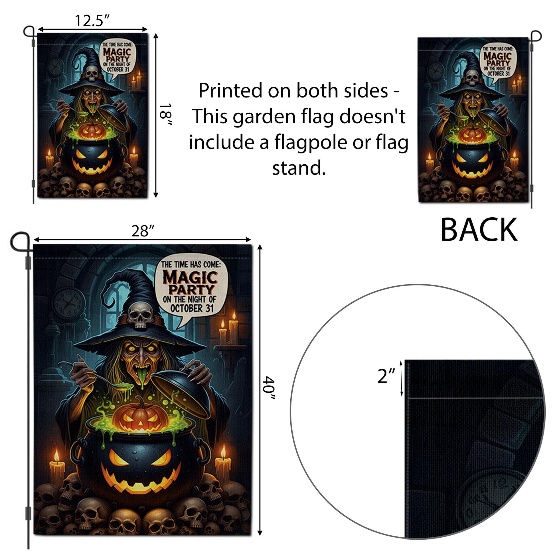 Magic Party Witch Garden Flag | Spooky Halloween Cauldron Yard Decor | October 31st Outdoor Sign