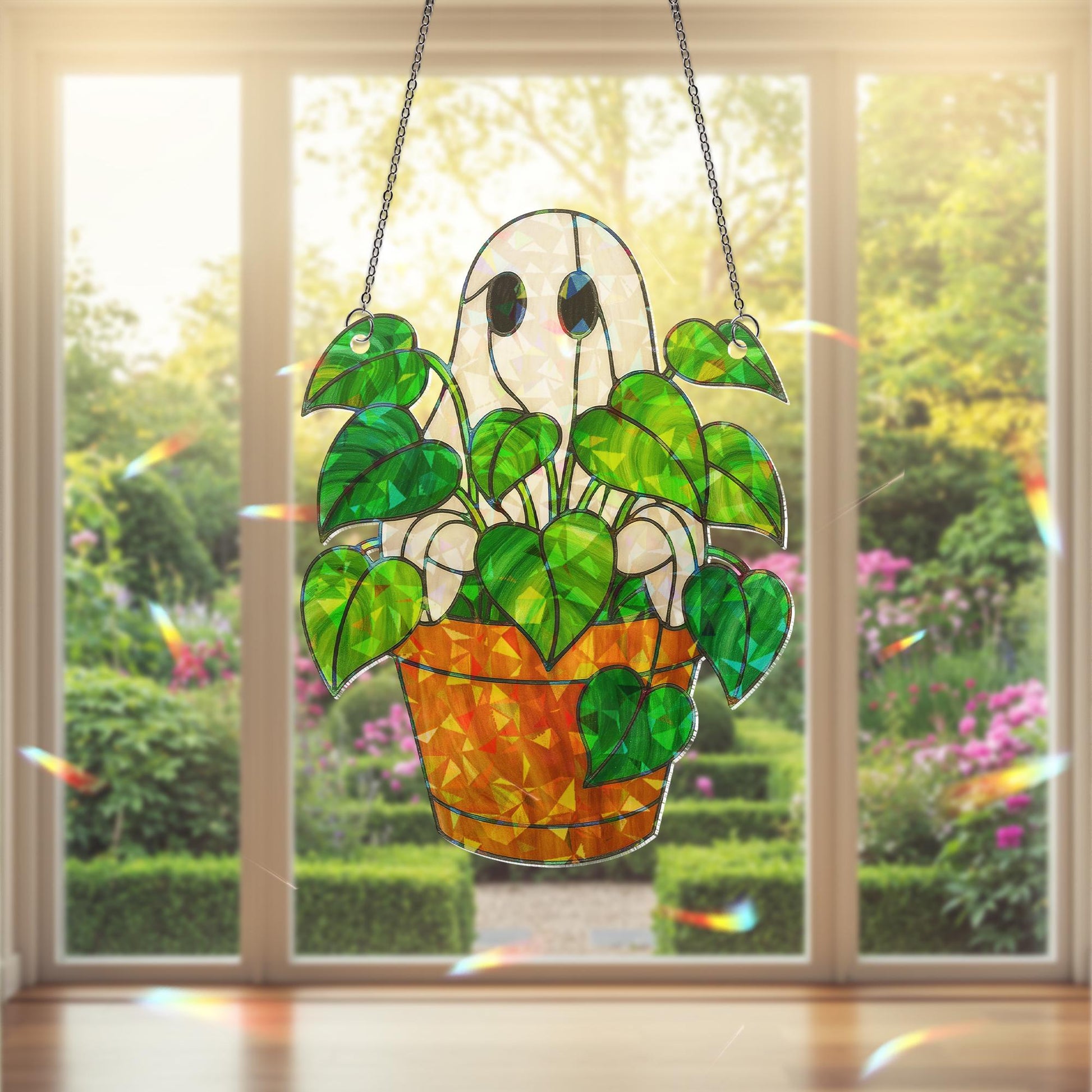 Ghost Plant Acrylic Hologram Decor, Holographic Decor, Spooky Houseplant Ornament, Halloween Ghost Pot Hanger Gift