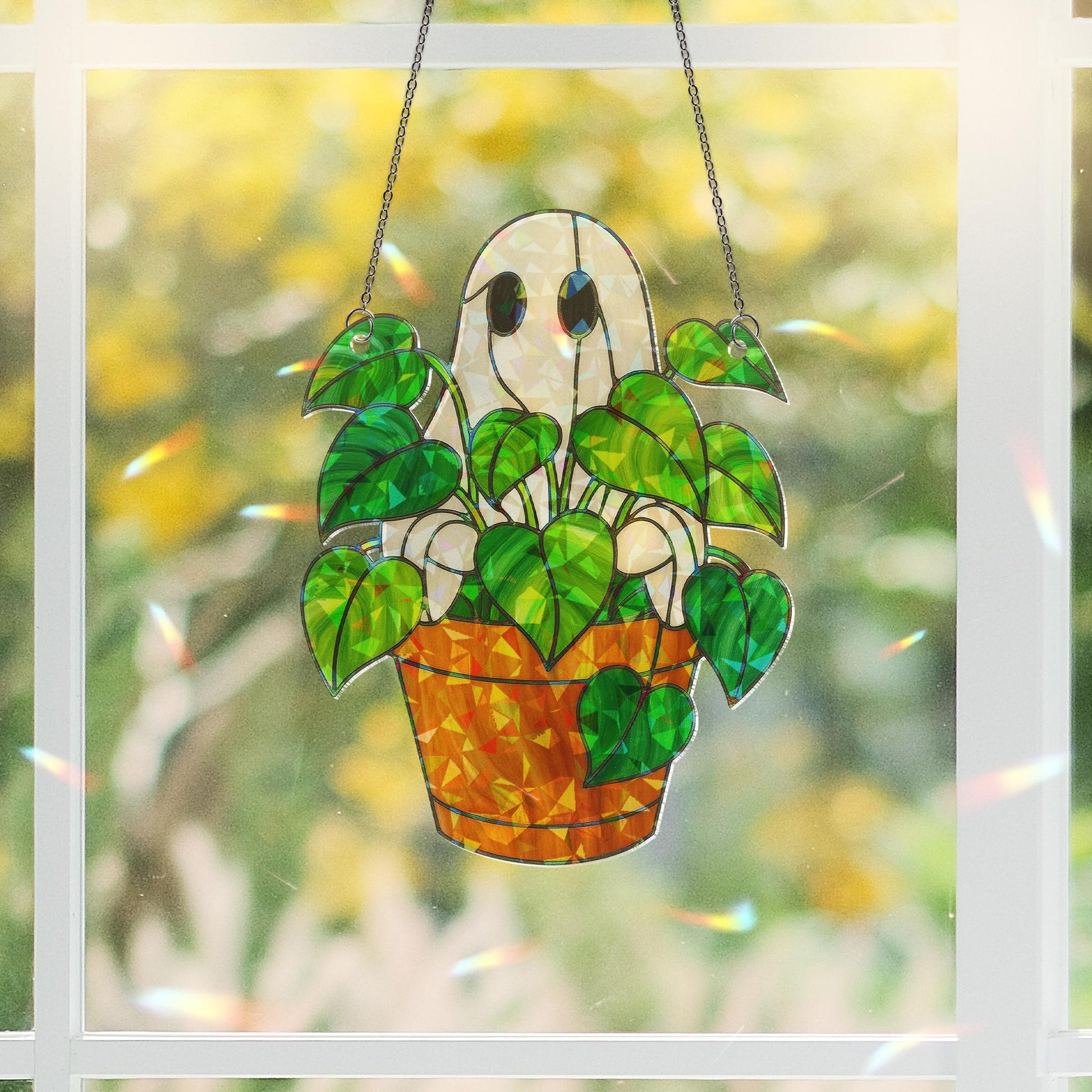 Ghost Plant Acrylic Hologram Decor, Holographic Decor, Spooky Houseplant Ornament, Halloween Ghost Pot Hanger Gift