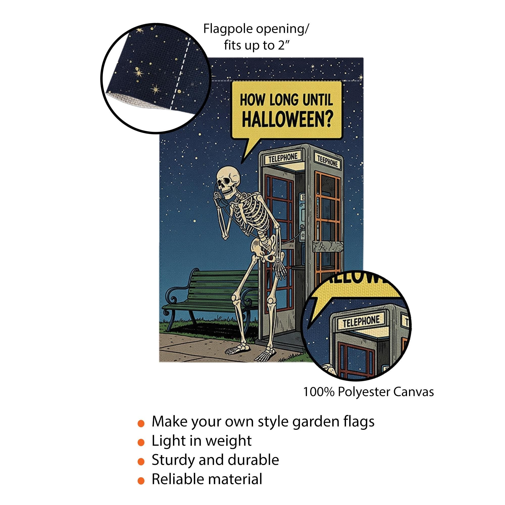 How Long Until Halloween Flag, Funny Skeleton Garden Decor, Halloween Countdown Flag, Spooky Yard Art, Unique Outdoor Banner, Goth Gift