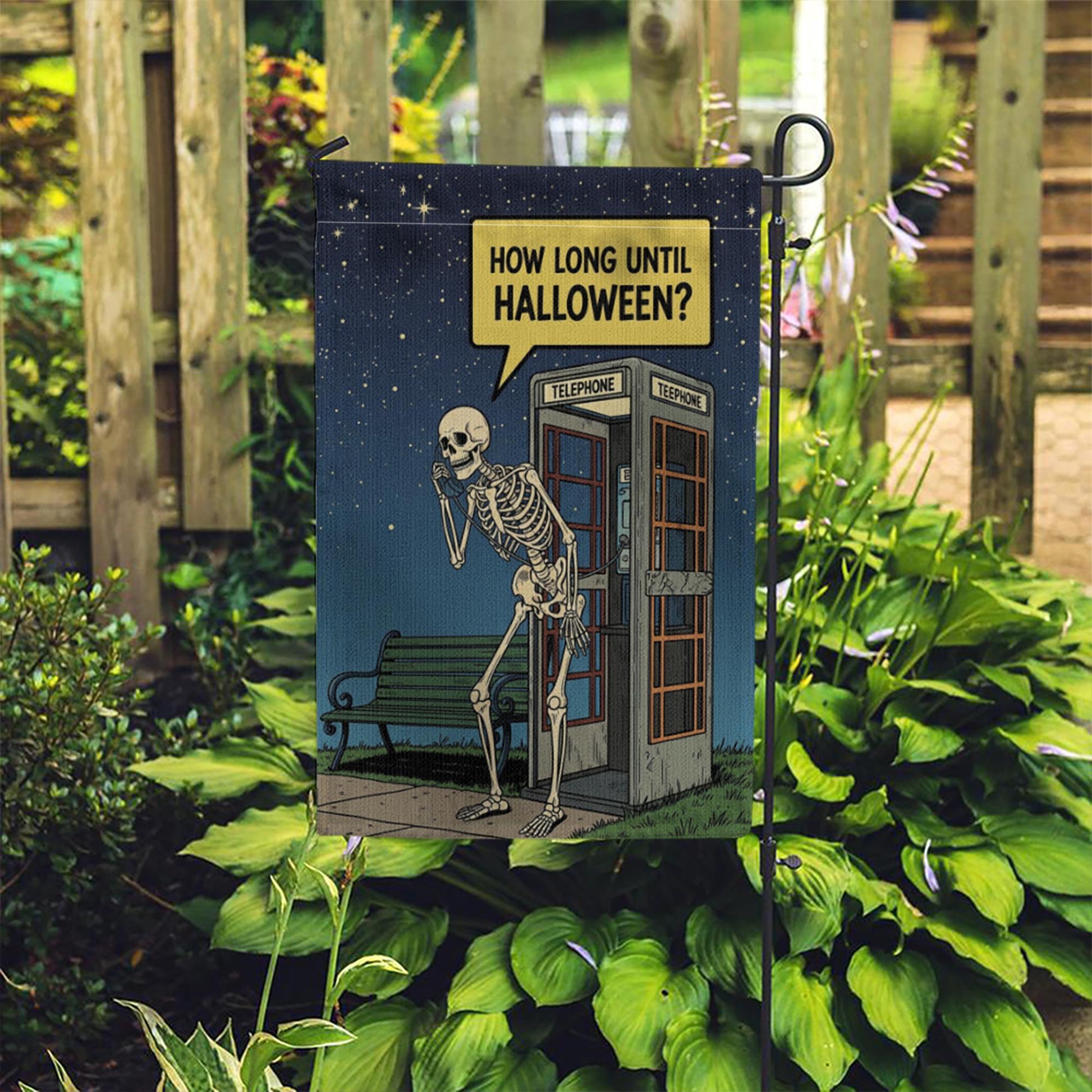 How Long Until Halloween Flag, Funny Skeleton Garden Decor, Halloween Countdown Flag, Spooky Yard Art, Unique Outdoor Banner, Goth Gift