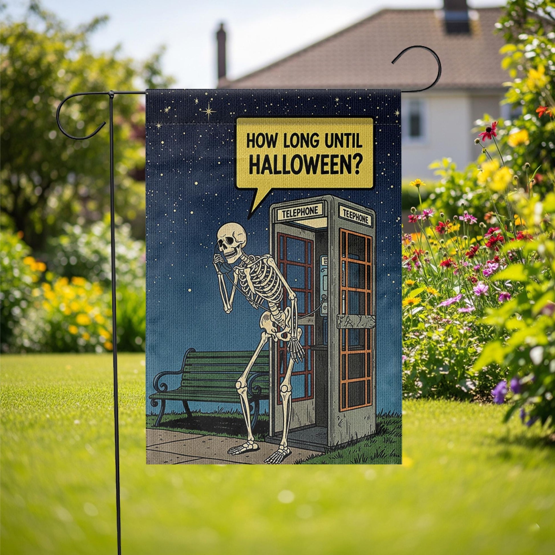 How Long Until Halloween Flag, Funny Skeleton Garden Decor, Halloween Countdown Flag, Spooky Yard Art, Unique Outdoor Banner, Goth Gift