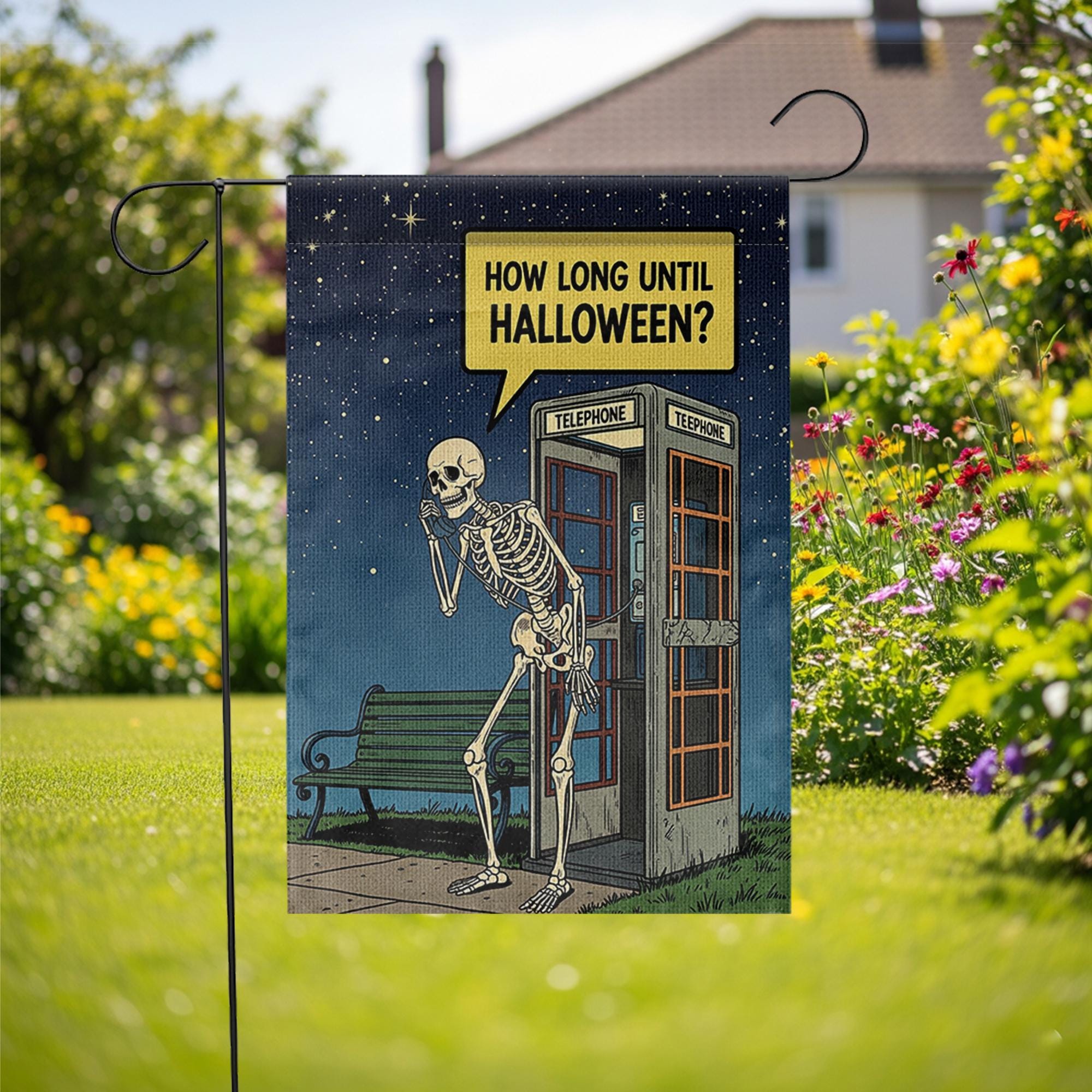 How Long Until Halloween Flag, Funny Skeleton Garden Decor, Halloween Countdown Flag, Spooky Yard Art, Unique Outdoor Banner, Goth Gift