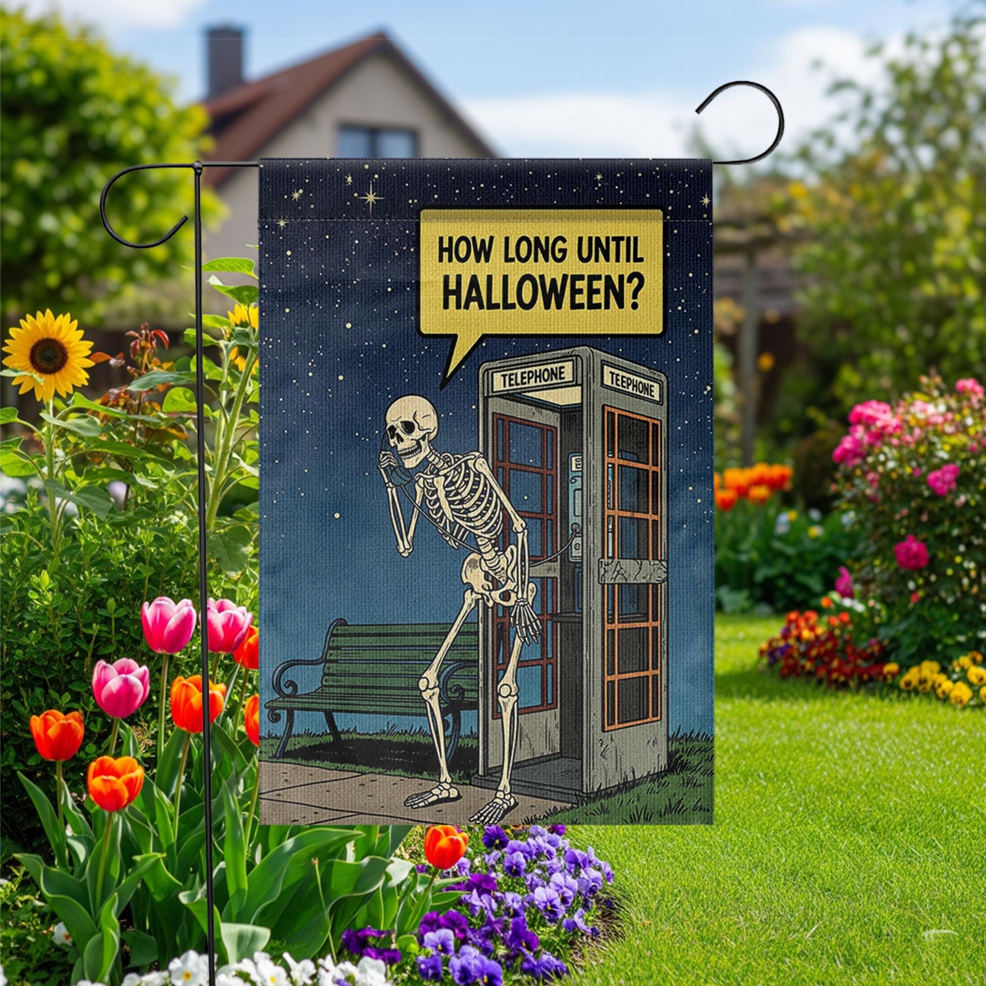 How Long Until Halloween Flag, Funny Skeleton Garden Decor, Halloween Countdown Flag, Spooky Yard Art, Unique Outdoor Banner, Goth Gift
