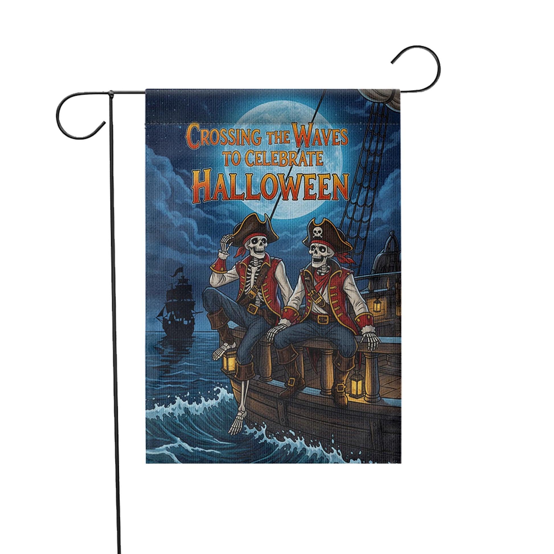 Pirate Skeleton Garden Flag, Halloween Ship Decor, Spooky Ocean Banner, Unique Outdoor Flag, Pirate Theme Yard Art, Halloween Celebration