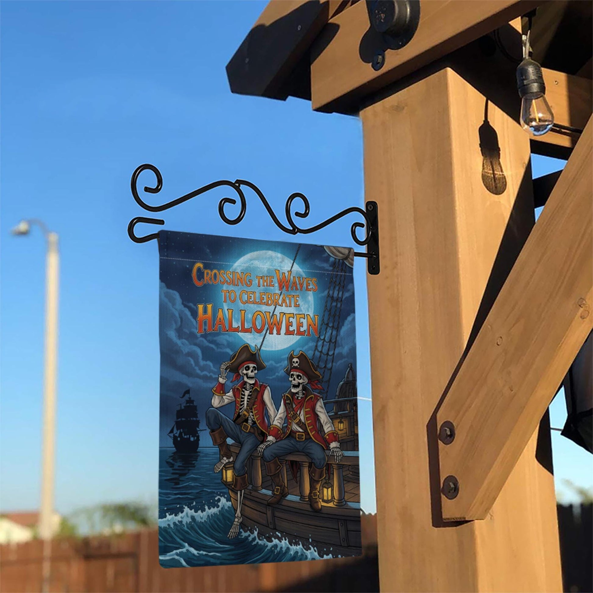 Pirate Skeleton Garden Flag, Halloween Ship Decor, Spooky Ocean Banner, Unique Outdoor Flag, Pirate Theme Yard Art, Halloween Celebration