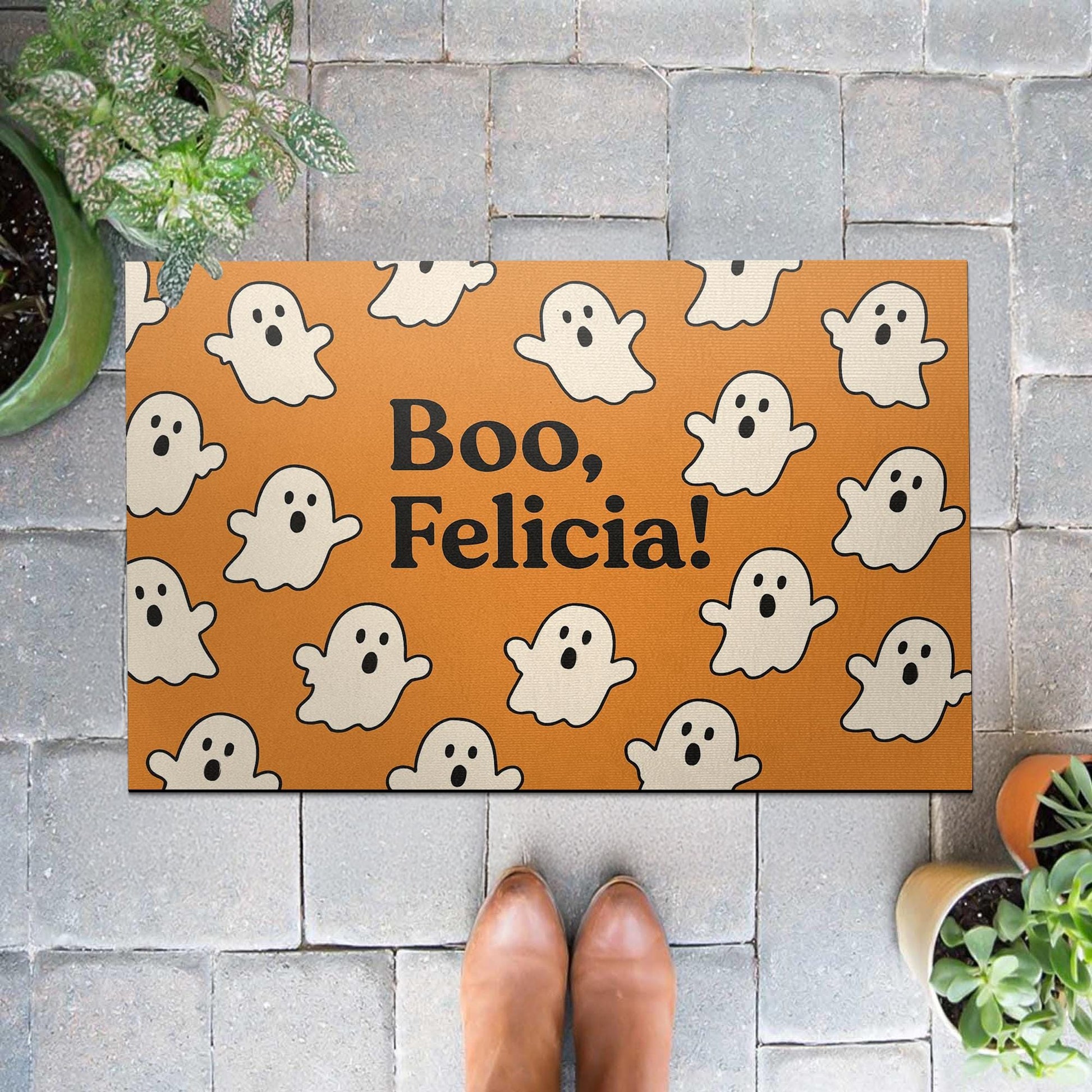 Halloween Doormat, Boo Felicia Ghost Mat, Funny Fall Decor, Spooky Welcome Mat, Witch Hat Pumpkin Entry Rug, Outdoor Halloween Mat