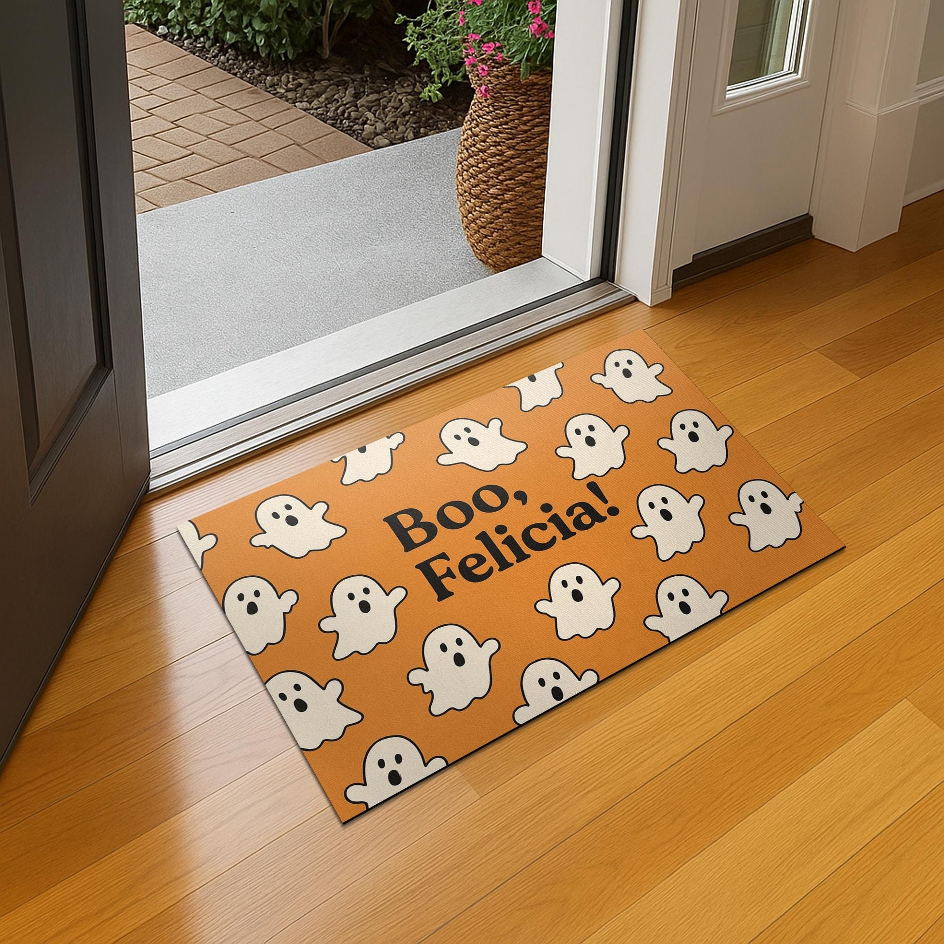 Halloween Doormat, Boo Felicia Ghost Mat, Funny Fall Decor, Spooky Welcome Mat, Witch Hat Pumpkin Entry Rug, Outdoor Halloween Mat
