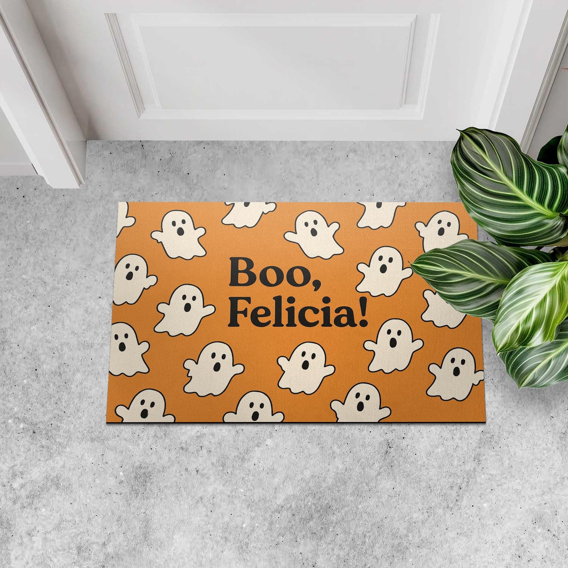 Halloween Doormat, Boo Felicia Ghost Mat, Funny Fall Decor, Spooky Welcome Mat, Witch Hat Pumpkin Entry Rug, Outdoor Halloween Mat