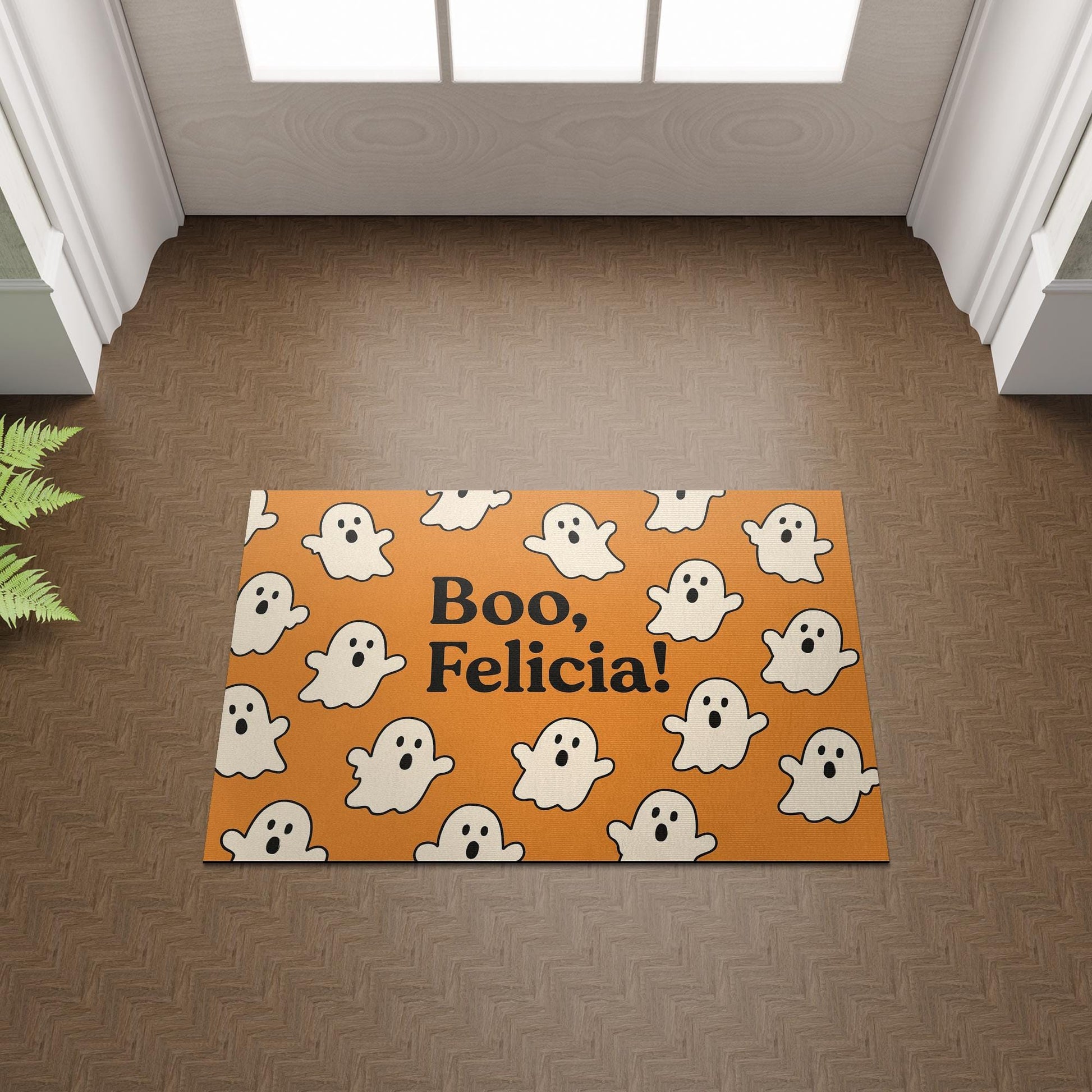 Halloween Doormat, Boo Felicia Ghost Mat, Funny Fall Decor, Spooky Welcome Mat, Witch Hat Pumpkin Entry Rug, Outdoor Halloween Mat