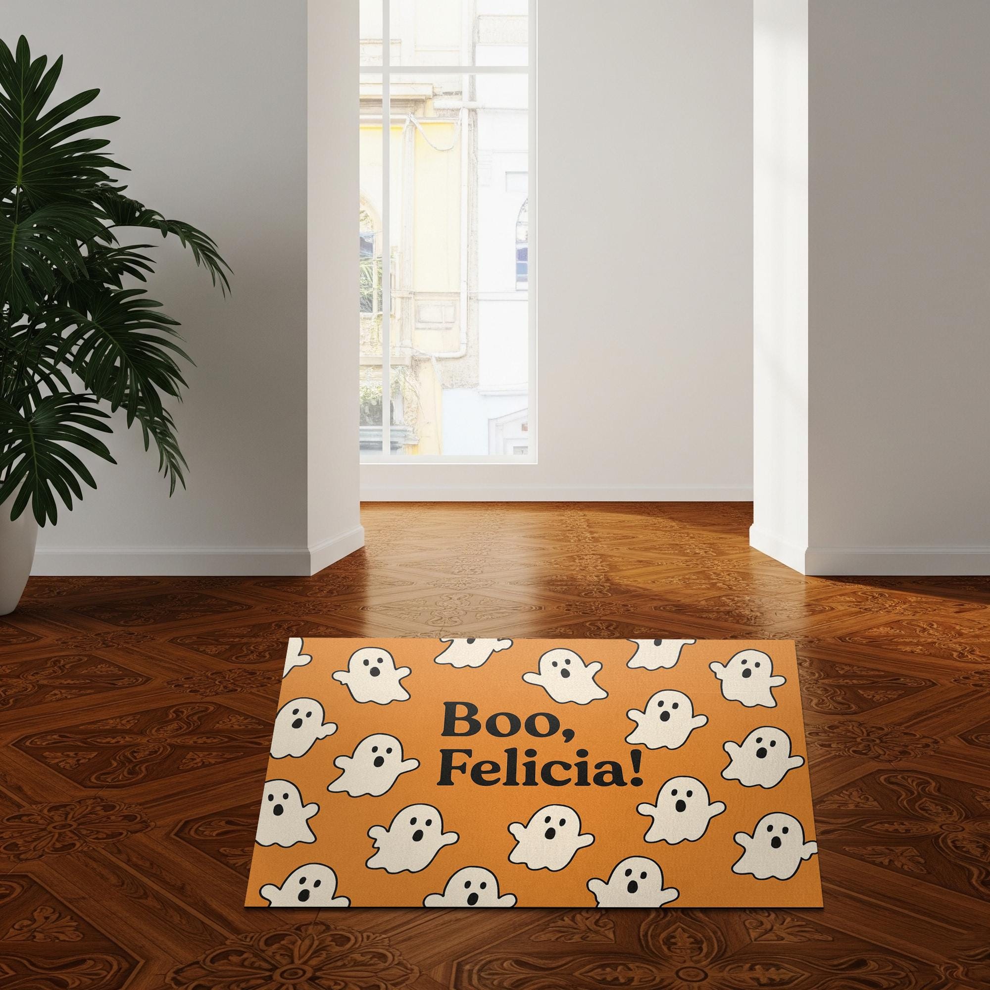Halloween Doormat, Boo Felicia Ghost Mat, Funny Fall Decor, Spooky Welcome Mat, Witch Hat Pumpkin Entry Rug, Outdoor Halloween Mat