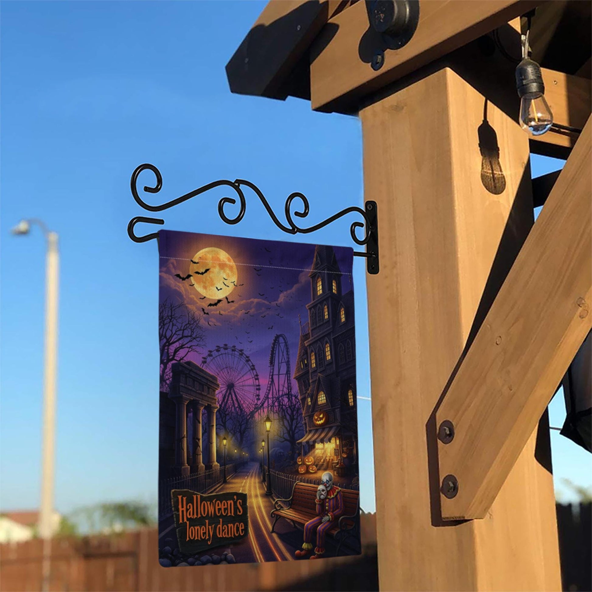 Halloween Lonely Dance Flag, Spooky Carnival Decor, Clown Skeleton Garden Flag, Haunted Park Yard Art, Unique Outdoor Banner, Gothic Gift