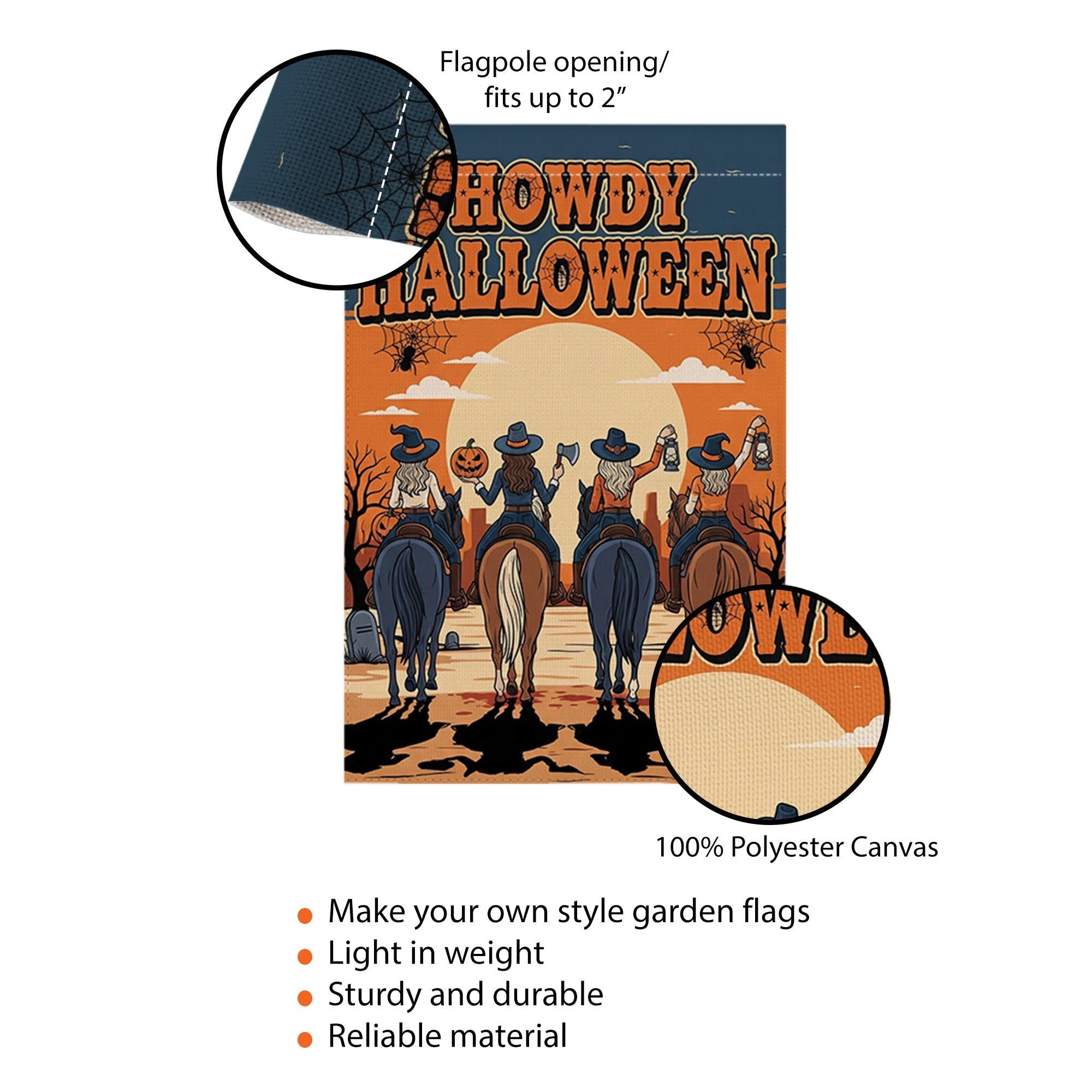 Howdy Halloween Garden Flag, Western Fall Outdoor Decor, Cowboy Witch Riding Horses Flag, Autumn Porch Decoration