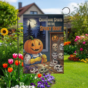 Create Spirits Garden Flag, Pumpkin Carving Skeleton, Spooky Night Decor, Halloween Yard Art, Unique Outdoor Banner, Gothic Gift