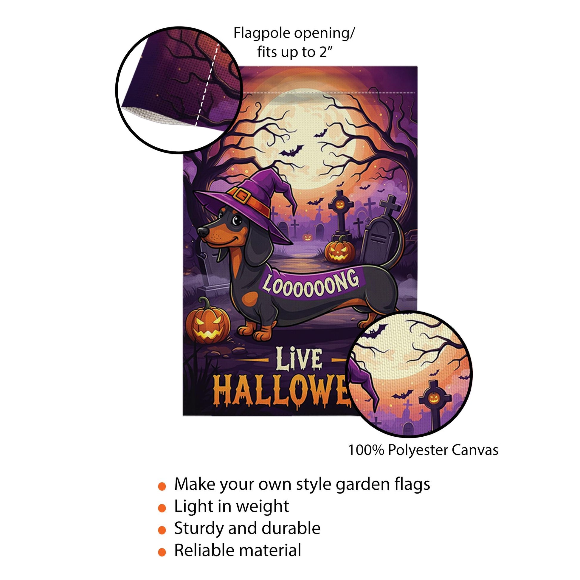 Halloween Dachshund Garden Flag, Long Dog Witch Yard Decor, Funny Wiener Dog Outdoor Banner, Spooky Fall Porch Decoration
