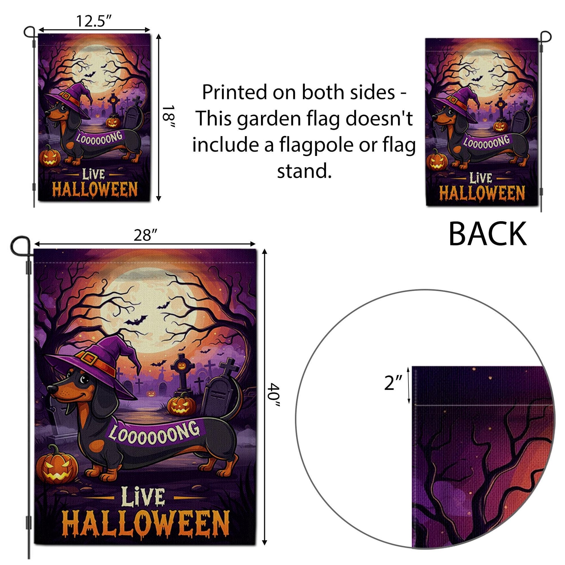 Halloween Dachshund Garden Flag, Long Dog Witch Yard Decor, Funny Wiener Dog Outdoor Banner, Spooky Fall Porch Decoration