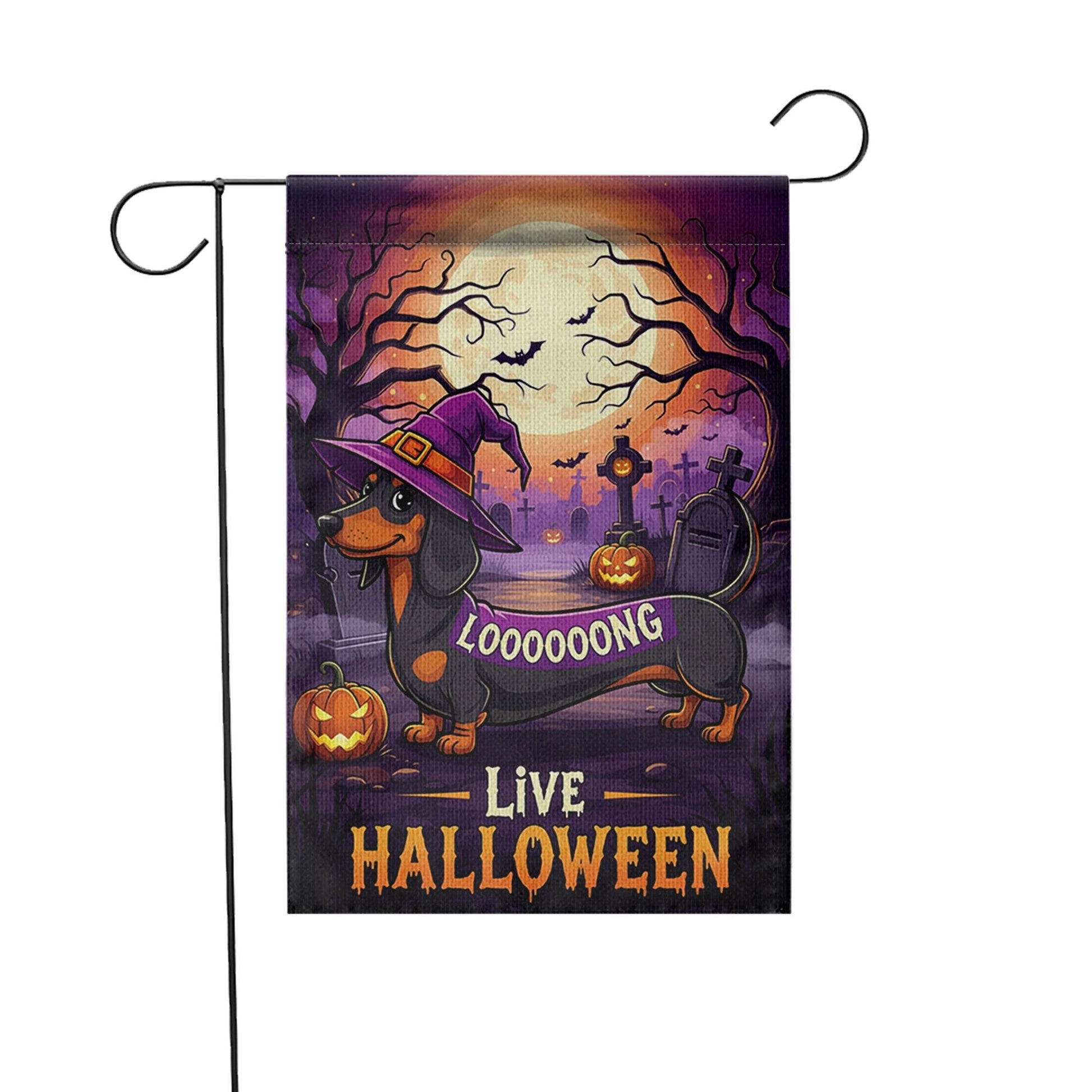 Halloween Dachshund Garden Flag, Long Dog Witch Yard Decor, Funny Wiener Dog Outdoor Banner, Spooky Fall Porch Decoration