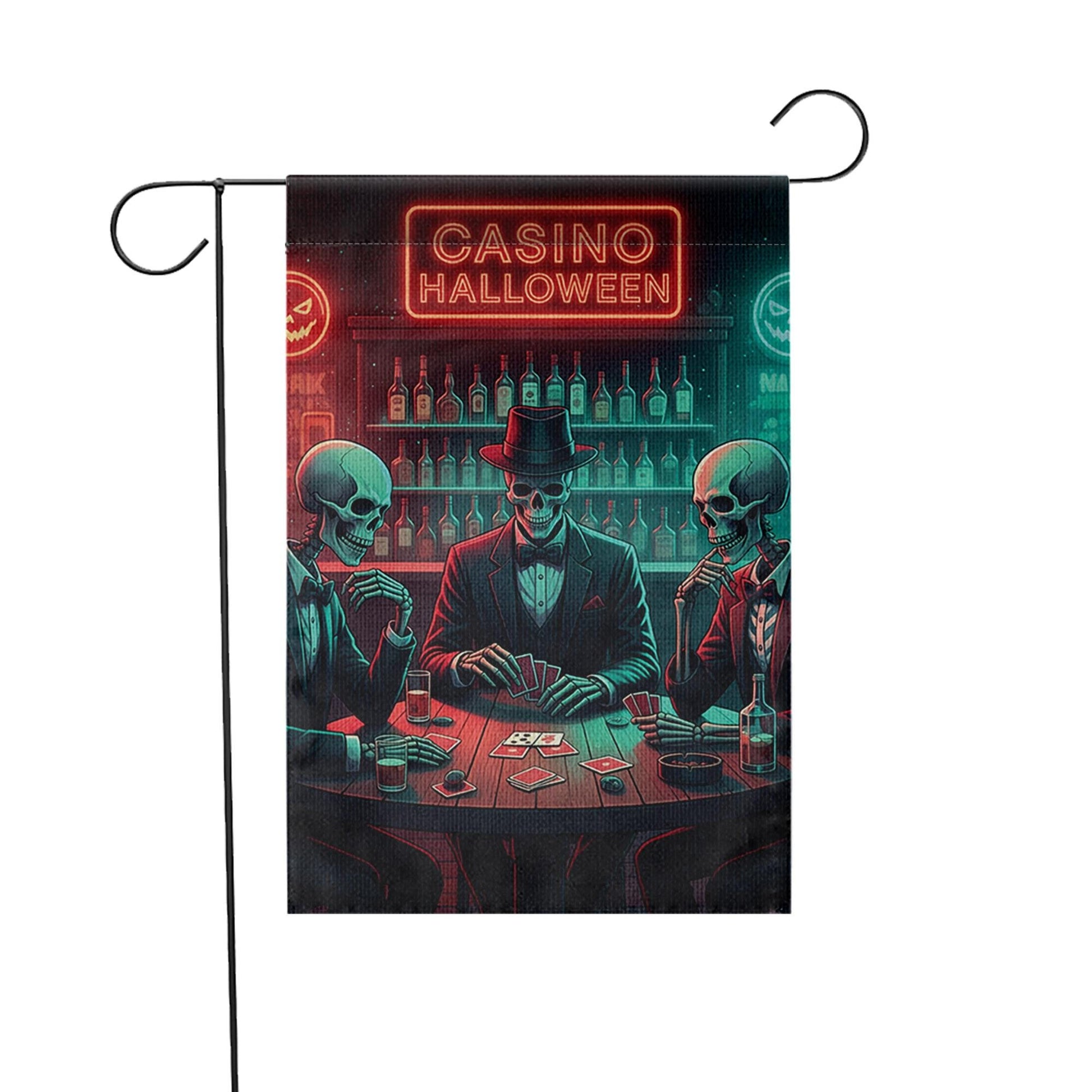 Casino Halloween Garden Flag, Poker Skeleton Decor, Spooky Bar Flag, Unique Outdoor Banner, Halloween Party Decor, Gothic Yard Art