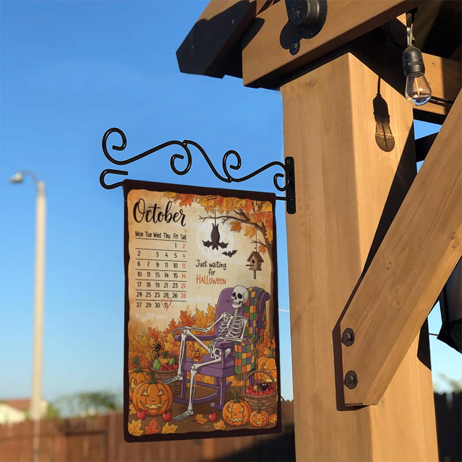Halloween Countdown Garden Flag, October Calendar Skeleton Yard Decor, Spooky Fall Porch Decoration, Just Waiting for Halloween Outdoor Flag