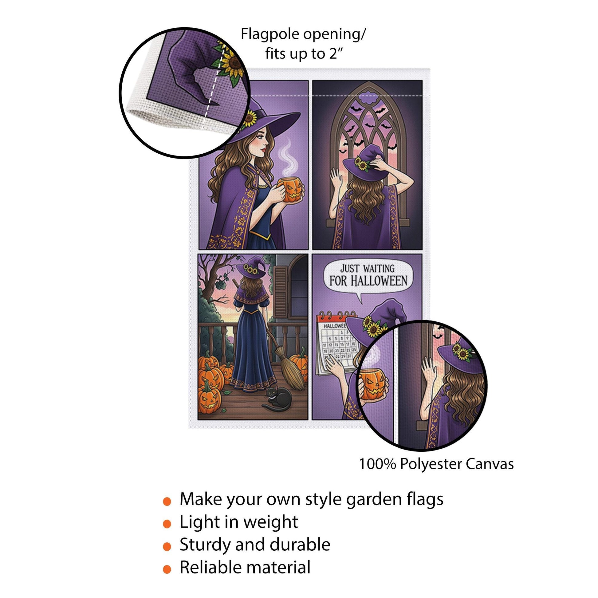 Witch Halloween Countdown Garden Flag, Just Waiting for Halloween Yard Decor, Fall Witch Porch Decoration, Cute Witch Autumn Outdoor Banner