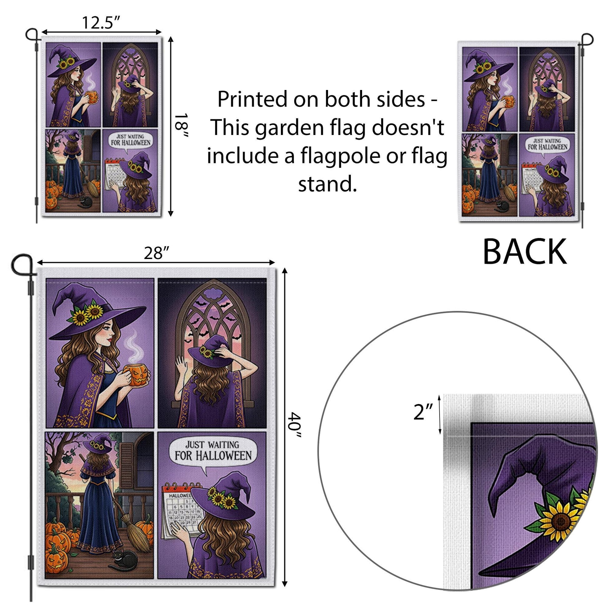 Witch Halloween Countdown Garden Flag, Just Waiting for Halloween Yard Decor, Fall Witch Porch Decoration, Cute Witch Autumn Outdoor Banner