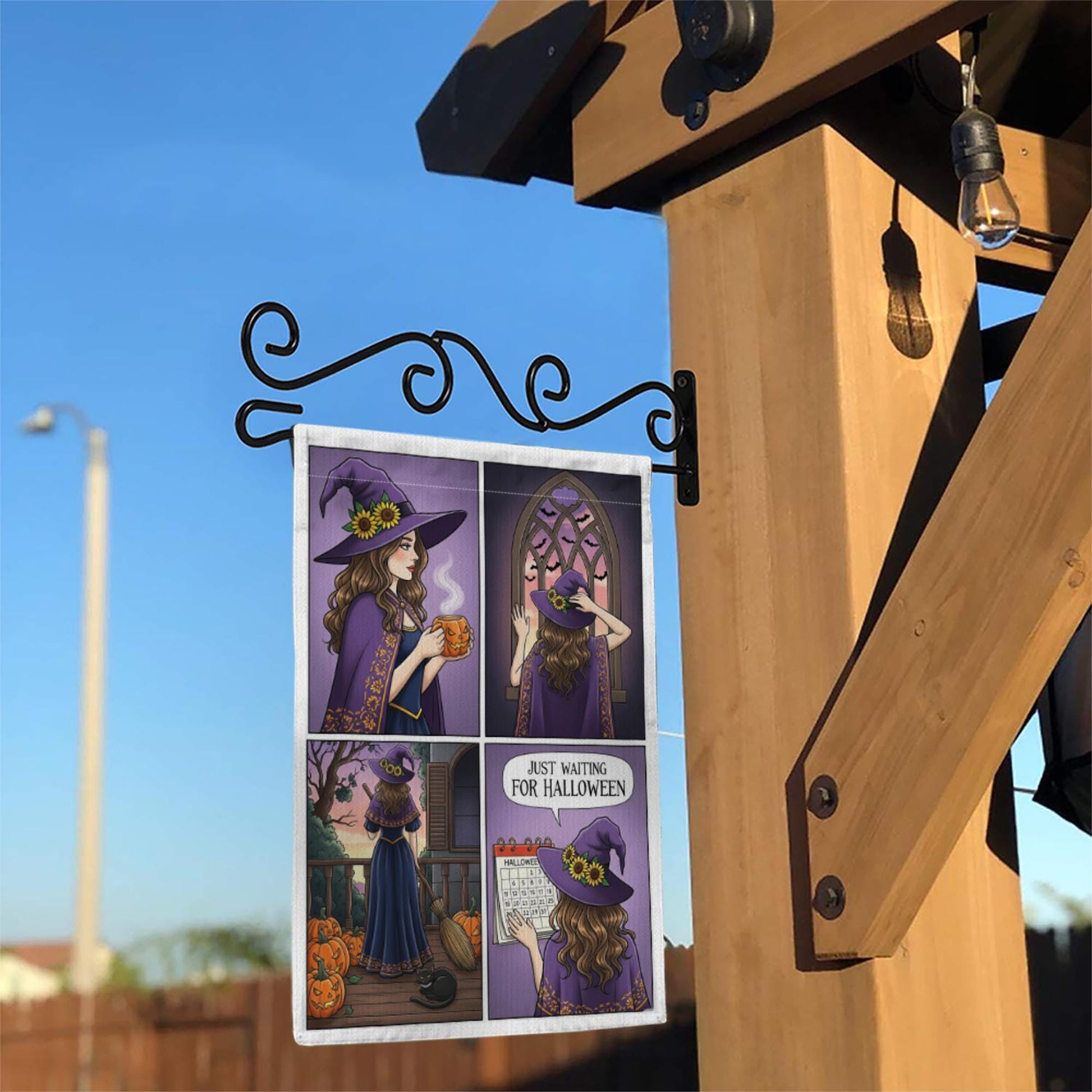 Witch Halloween Countdown Garden Flag, Just Waiting for Halloween Yard Decor, Fall Witch Porch Decoration, Cute Witch Autumn Outdoor Banner