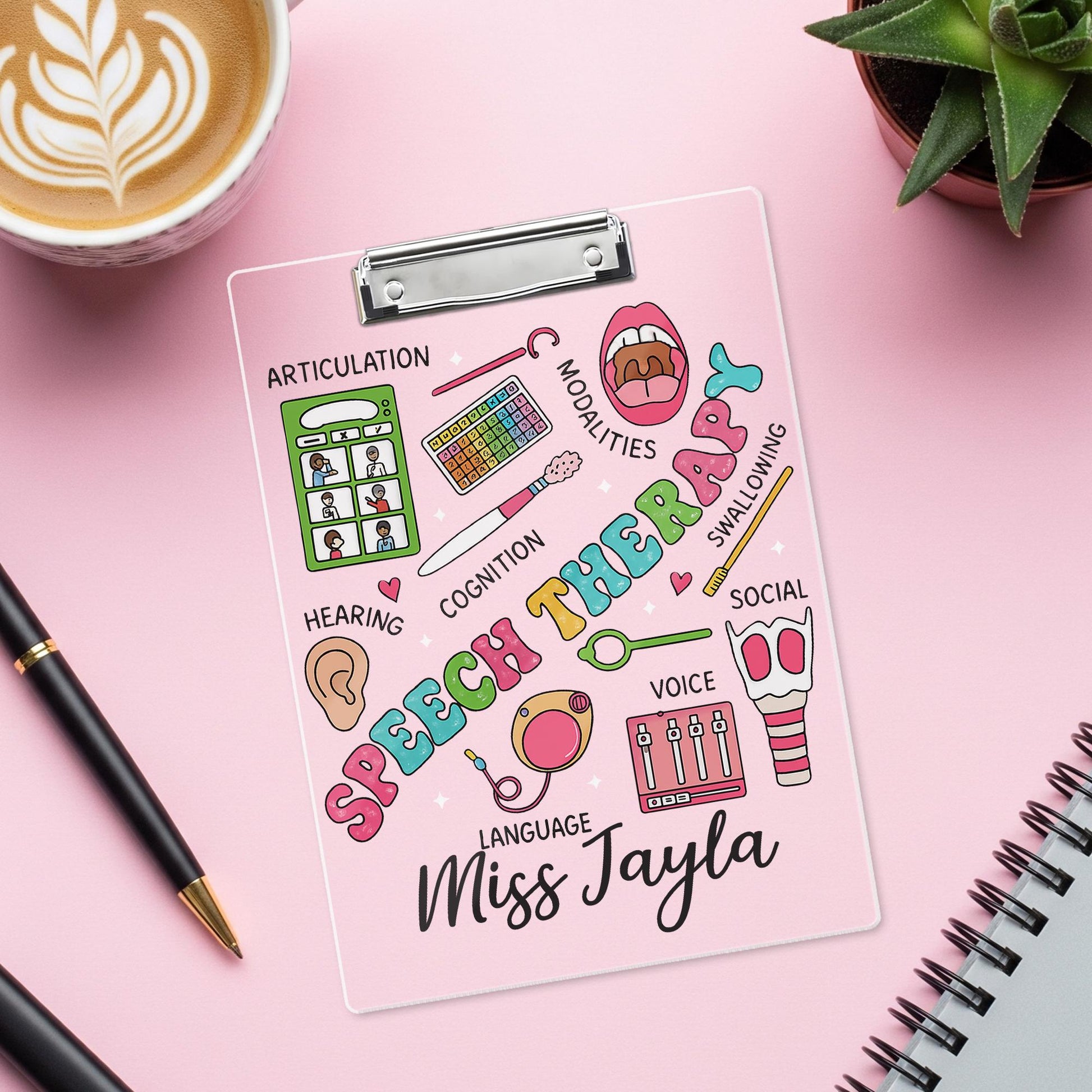 Personalized Speech Therapy Clipboard for SLP, Custom Name Gift for Speech Language Pathologist, SLPA Clinical School Office Accessory